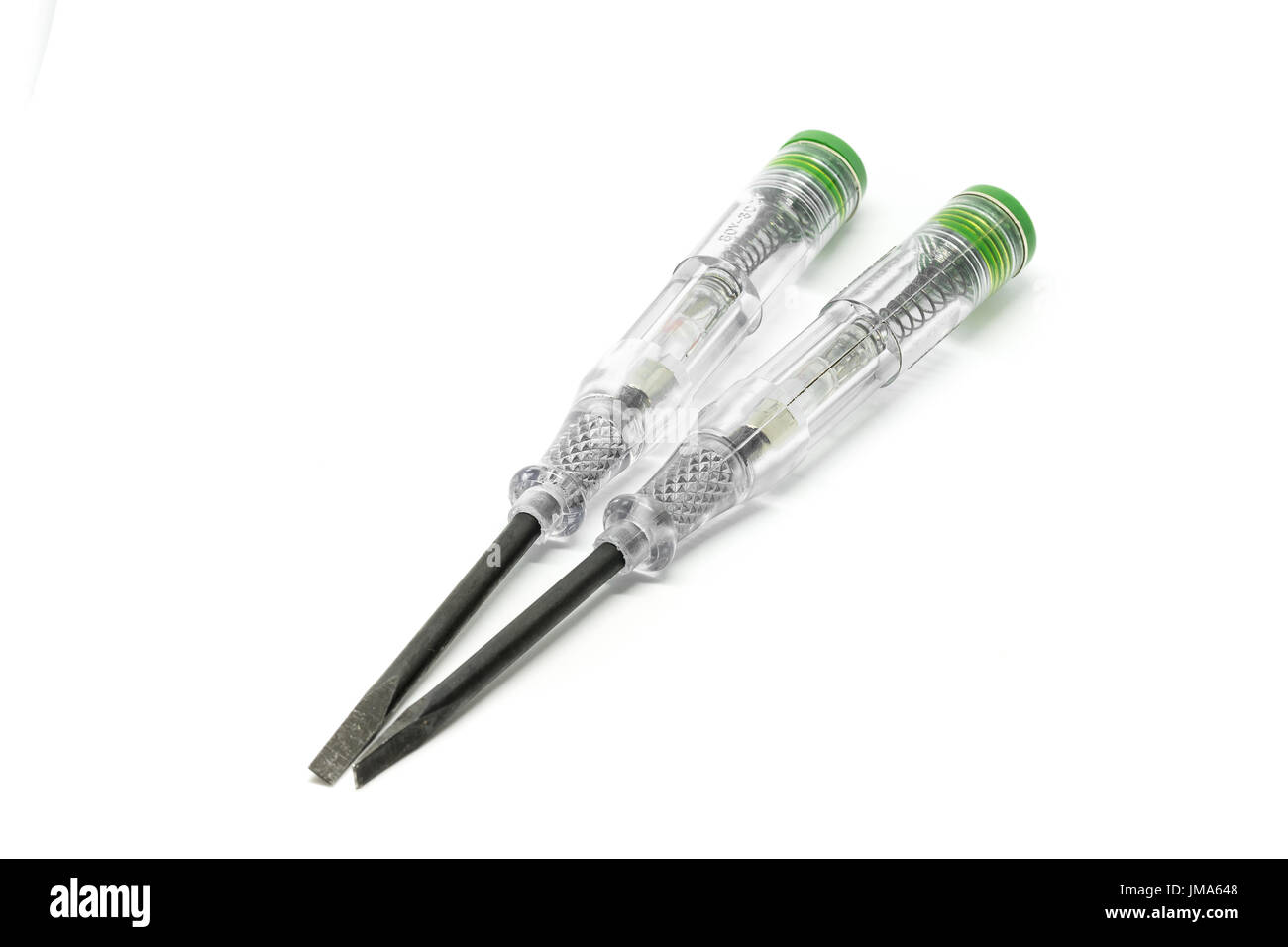 Screwdriver with tester isolated on a white background. Tool to check  electric voltage Stock Photo - Alamy