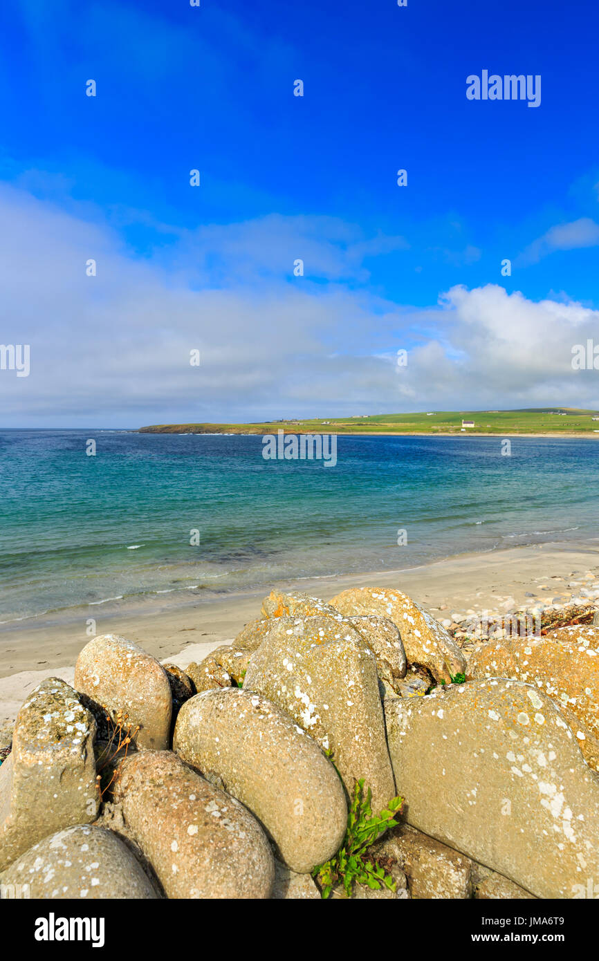sunny Bay Of Skaill, Orkney Mainland, seen from Skara Brae site Stock Photo