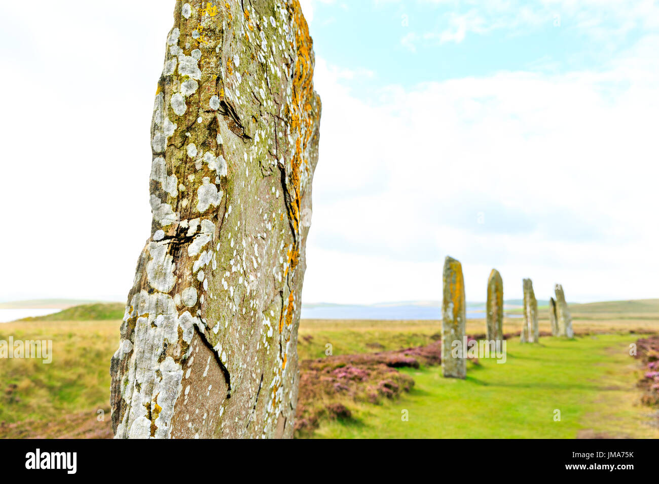Standing stones at Ring Of Brodgar, without people, daylight. Isle Of Orkney, Scotland, UK. Stock Photo