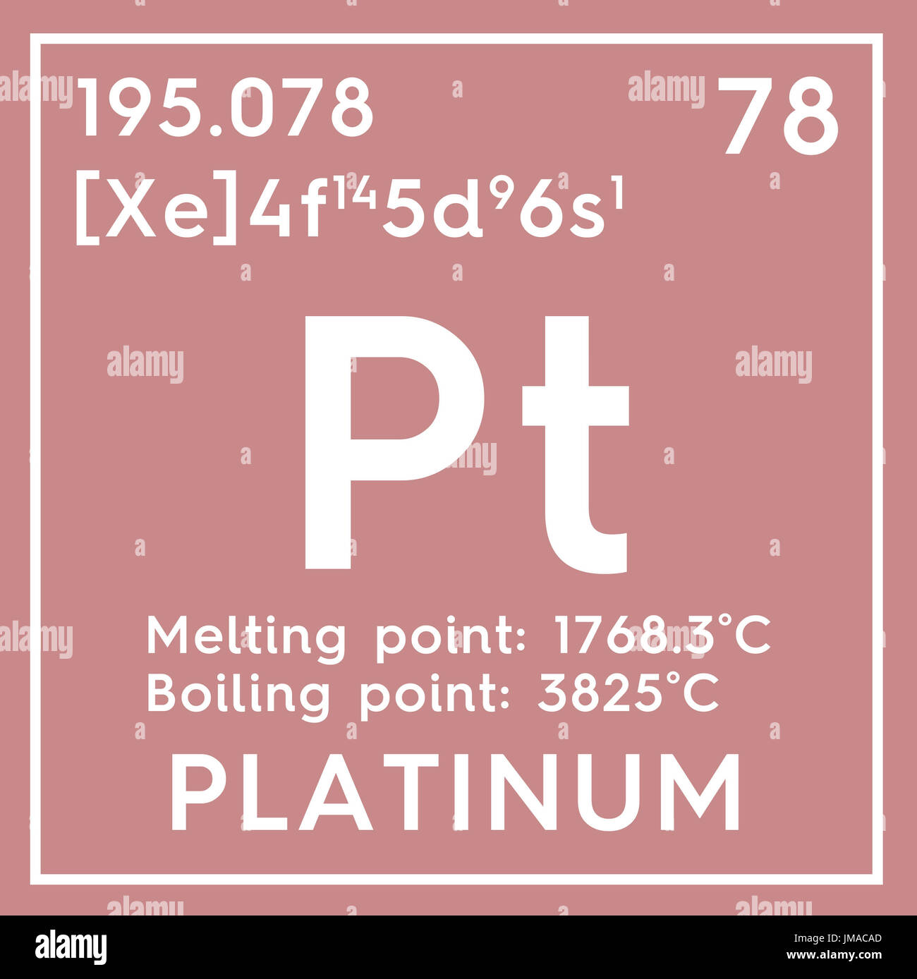 Platinum. Transition metals. Chemical Element of Mendeleev's Periodic Table. Platinum in square cube creative concept. Stock Photo