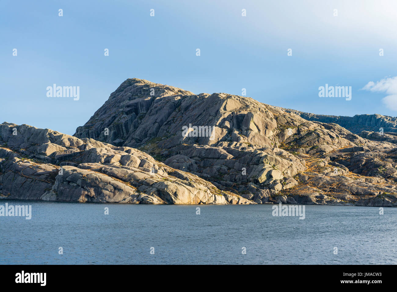 Norwegian coastal scenery, north of Bergen, seen from a Hurtigruten Coastal Express cruise ship. Stock Photo