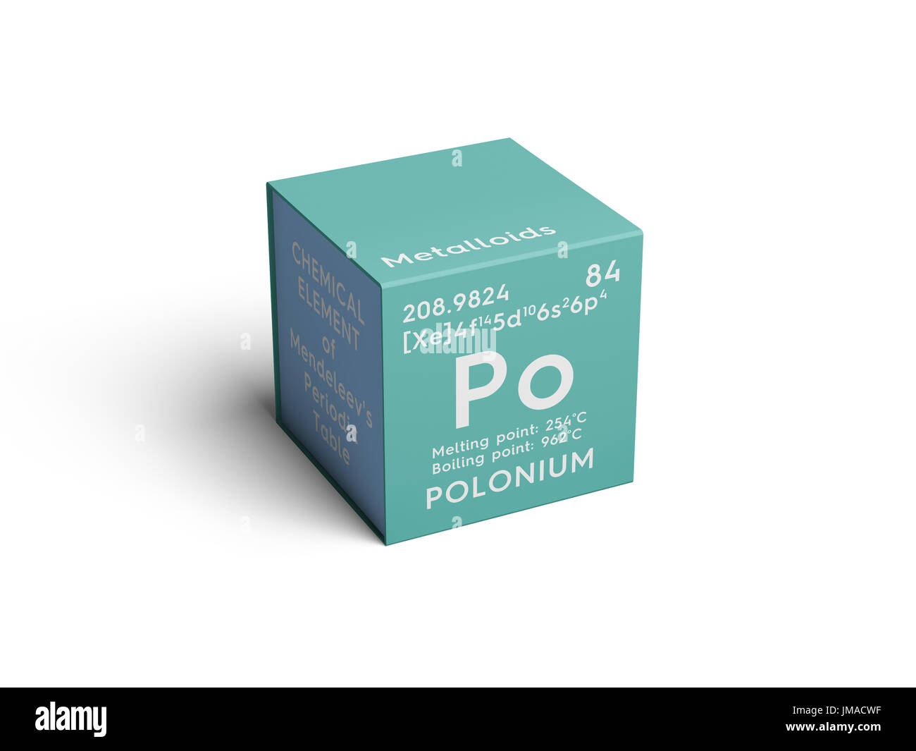 Polonium. Metalloids. Chemical Element of Mendeleev's Periodic Table.  Polonium in square cube creative concept Stock Photo - Alamy