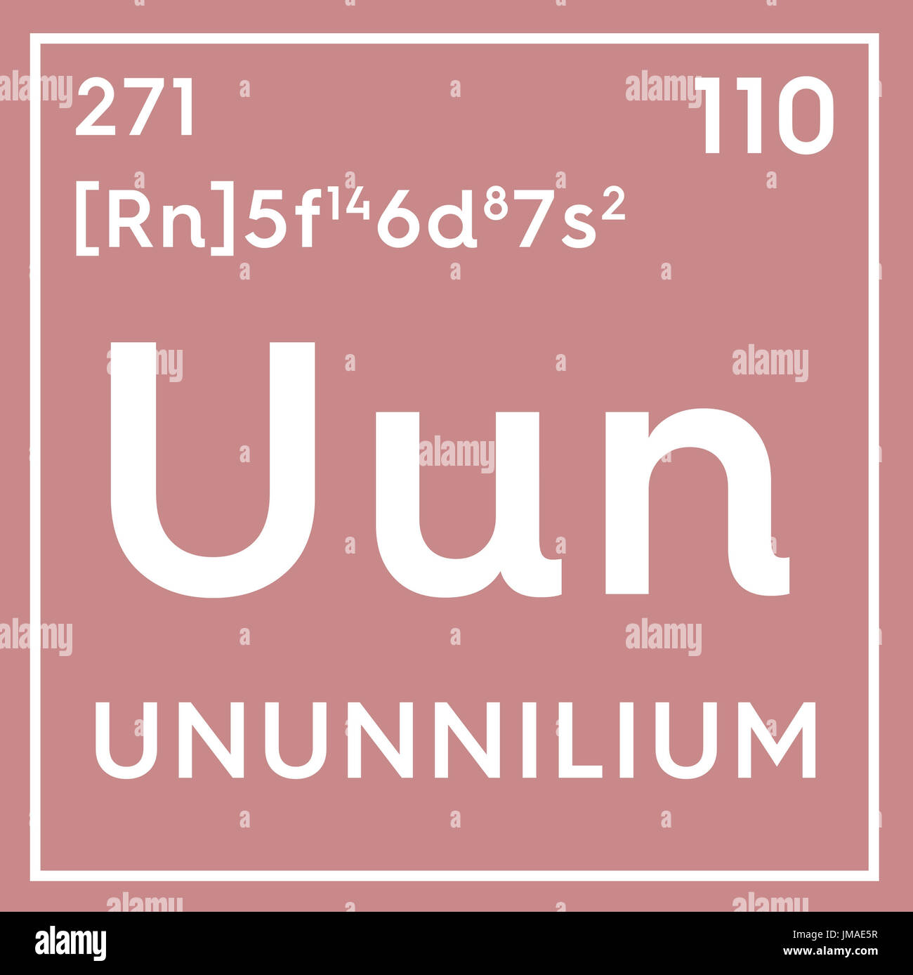 Ununnilium. Transition metals. Chemical Element of Mendeleev's Periodic Table. Ununnilium in square cube creative concept. Stock Photo