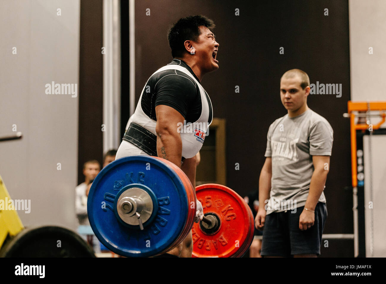 attempt in deadlift male athlete powerlifter from Mongolia during