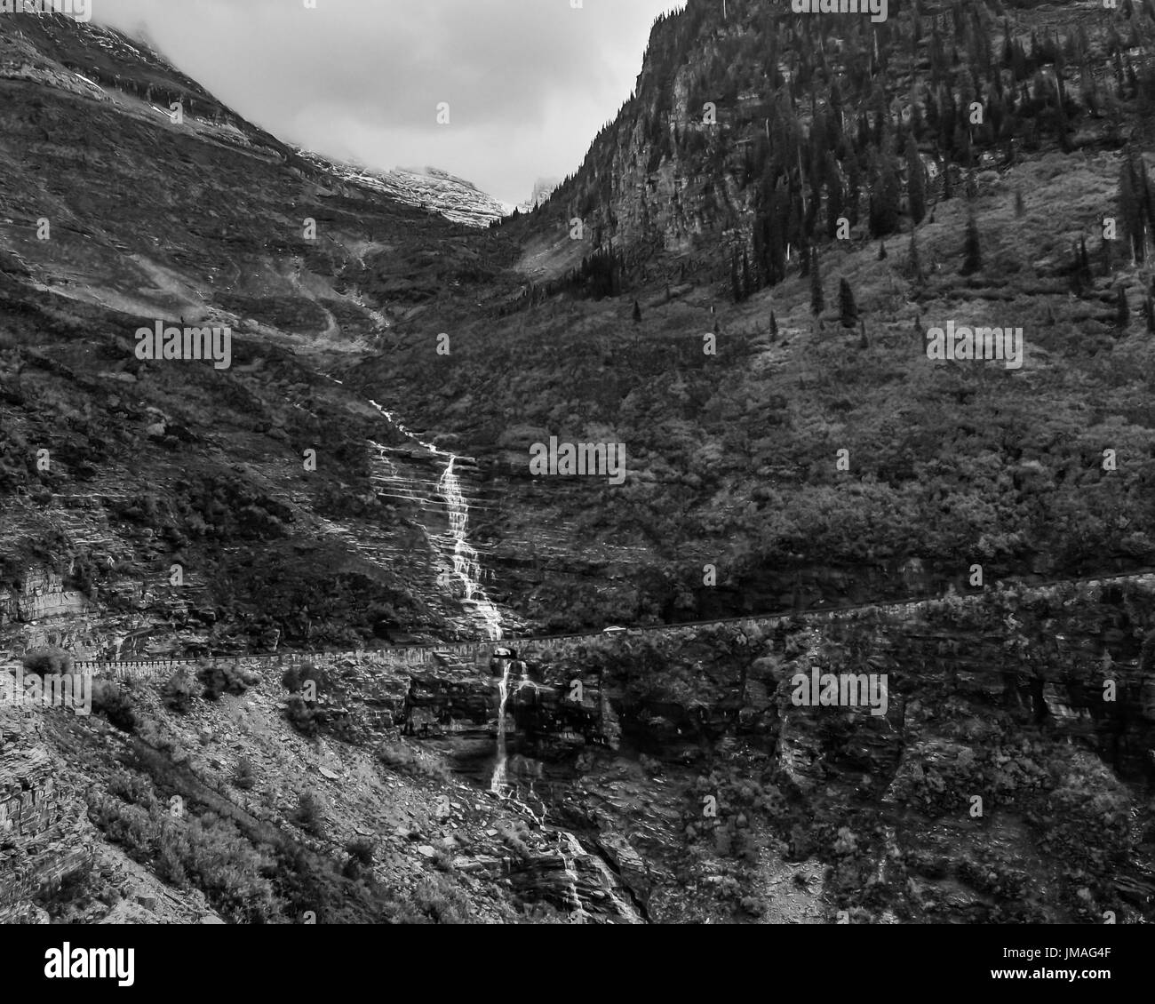 Haystack Creek and Falls in Glacier N.P. Montana Stock Photo