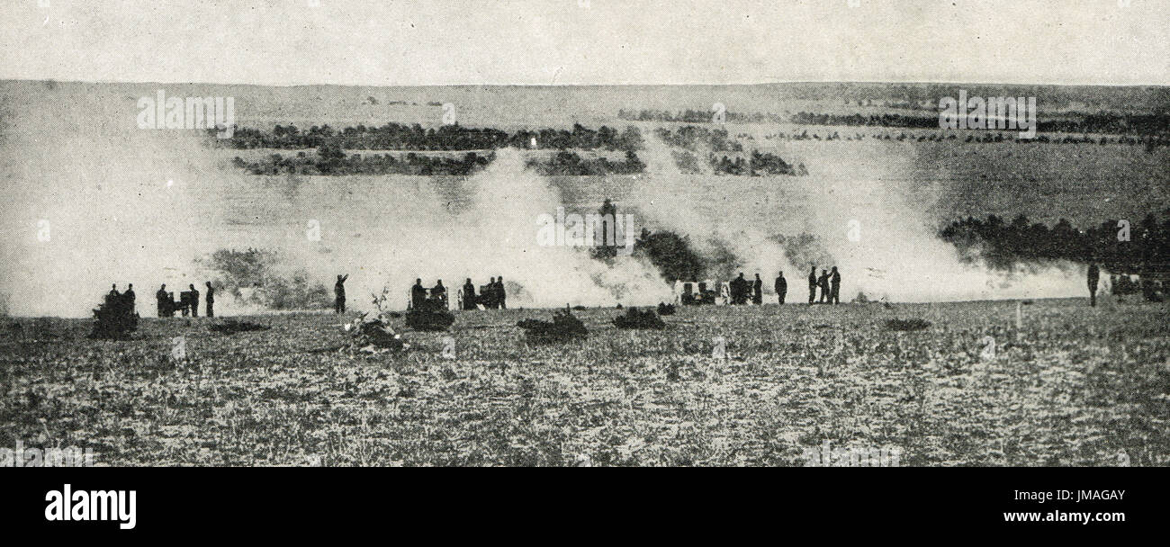 French artillery shelling German lines Stock Photo
