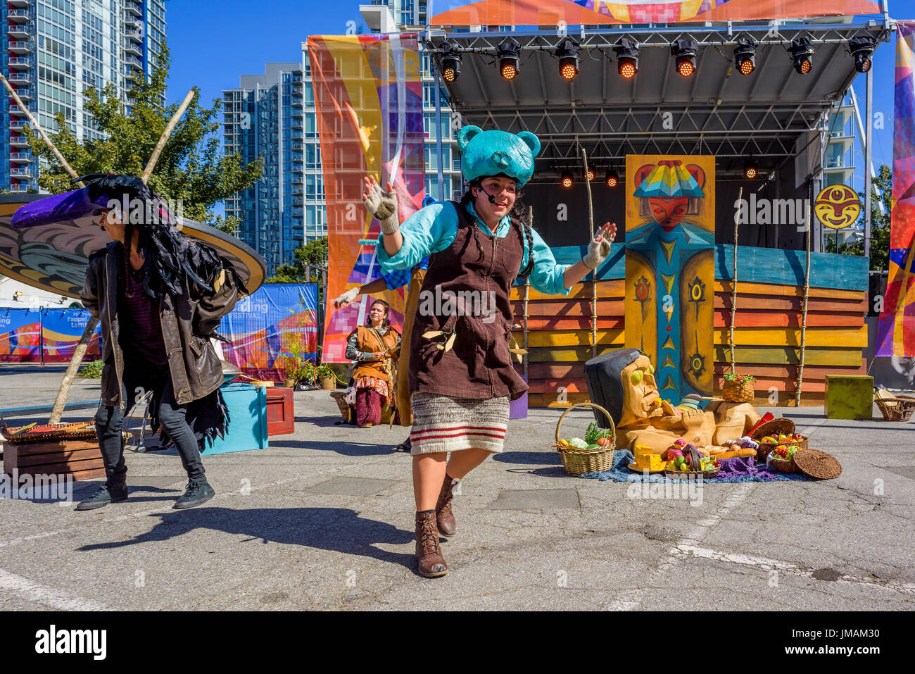 Vancouver, Canada. 25th July, 2017. Axis Theatre Production of Th'owixiya The Hungry Feast Dish at the Drum is Calling Festival, Canada 150+ event, Larwill Park, Vancouver, British Columbia, Canada. Credit: Michael Wheatley/Alamy Live News Stock Photo