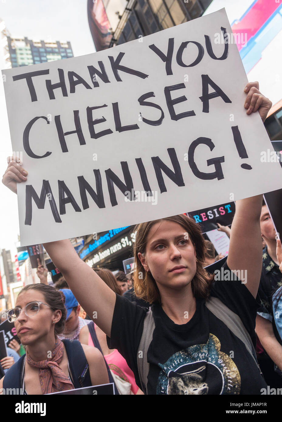 New York, NY 26 July 2017 In response to President Donald Trump's tweet to ban transgender people from the military, advocates, activists, and allies converged on the Military Recruitment Center in Times Square in protest. ©Stacy Walsh Rosenstock/Alamy Live News Stock Photo