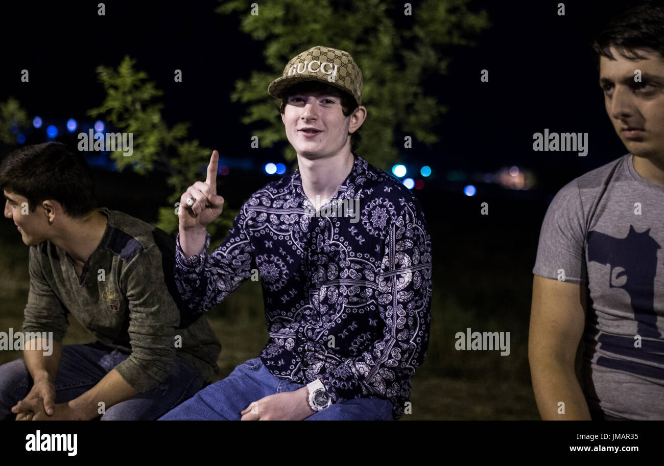 Chechnya, Russia. 24th July, 2017. A boy poses to the camera in Grozny, Chechnya, Russia, July 24, 2017. Credit: Bai Xueqi/Xinhua/Alamy Live News Stock Photo