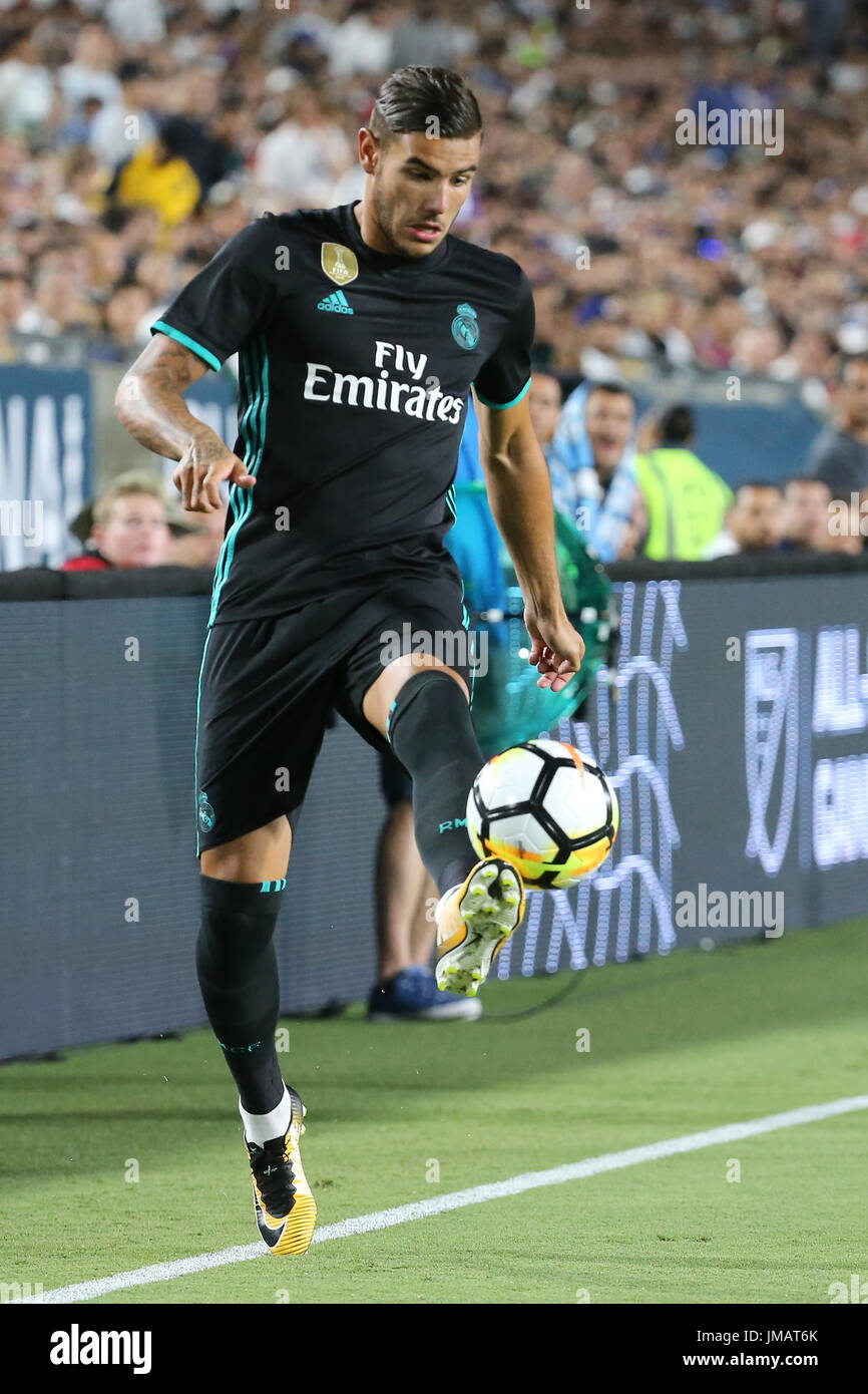 Los Angeles, California, USA. 26th July, 2017. July 26, 2017: Real Madrid defender Fabio Coentrao (15) gains control of the ball in the game between the Manchester City and Real Madrid, International Champions Cup, Los Angeles Memorial Coliseum, Loa Angeles, CA. USA. Photographer: Peter Joneleit Credit: Cal Sport Media/Alamy Live News Stock Photo