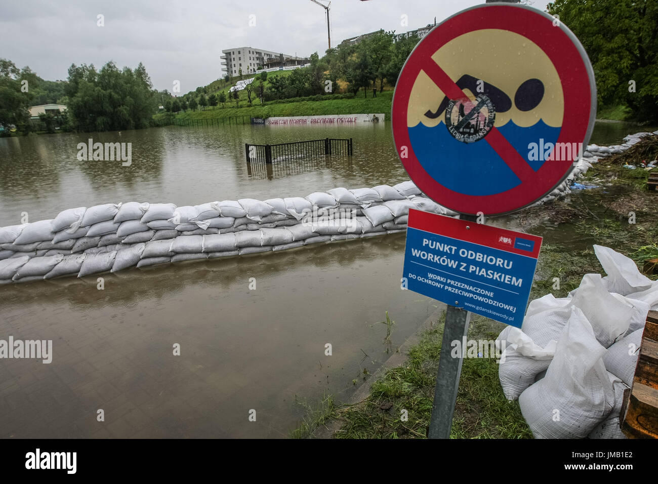 Gdansk, Poland. 27th July, 2017. Emergency reservoir in Zabornia district  is seen in Gdansk, Poland on 27 July 2017 Due the strong raining for more  than two days all emergency reservoirs are