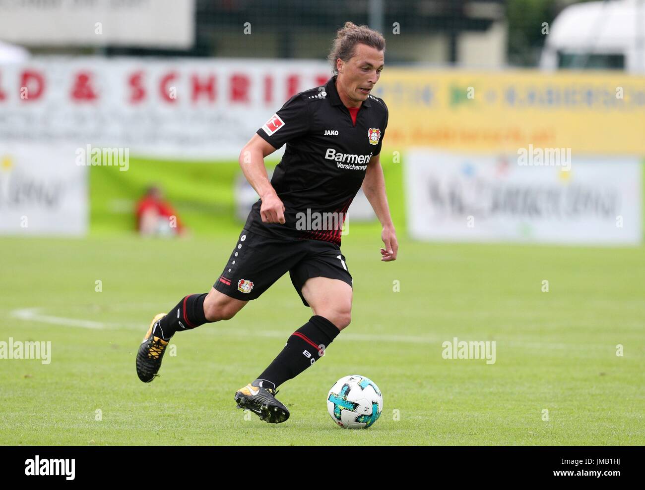 Leverkusen's Julian Baumgartlinger in action during the soccer friendly between Bayer Leverkusen and Antalyaspor in Zell am See, Austria, 27 July 2017. Photo: Tim Rehbein/dpa Stock Photo