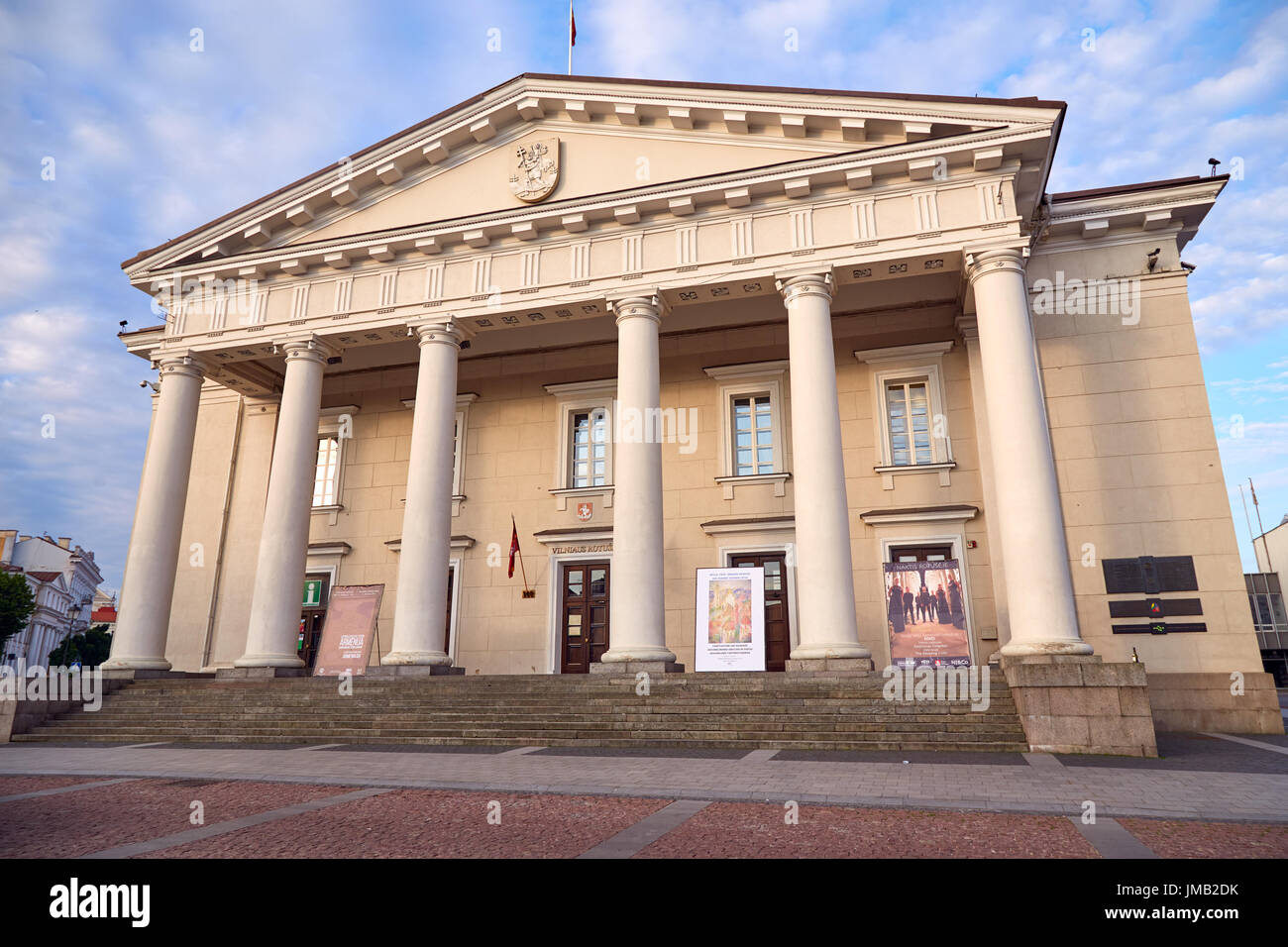The building of the Town Hall in Vilnius at dawn without people Stock Photo