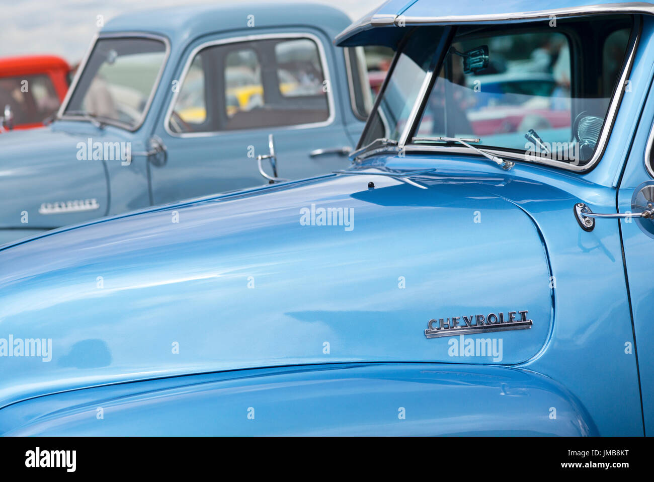 1951 Blue Chevrolet pickup truck at an american car show. Essex. UK Stock Photo