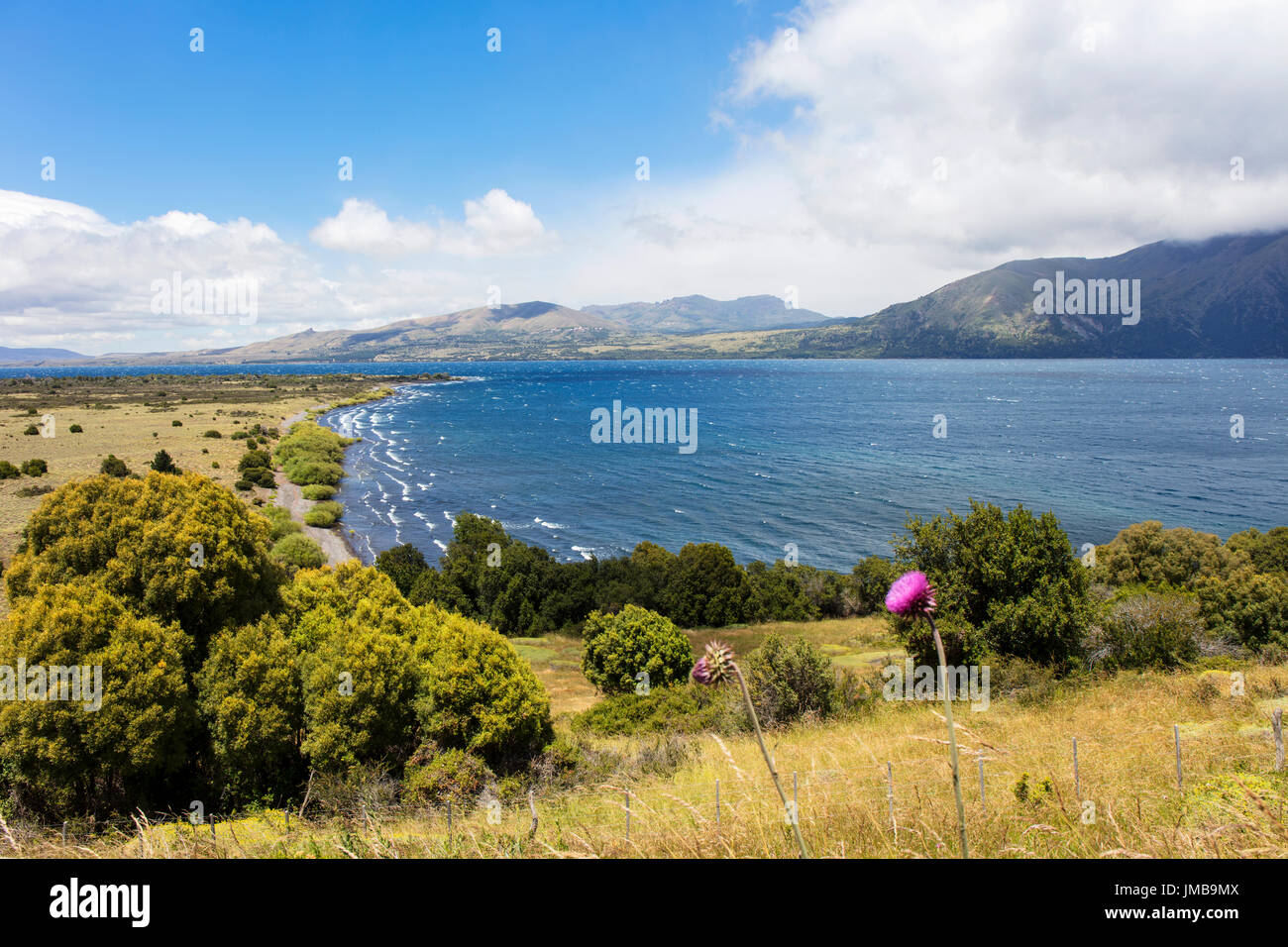 View of the Huechulafquen lake, inside the Lanin national park. Near Junin de los Andes, Argentina. Stock Photo