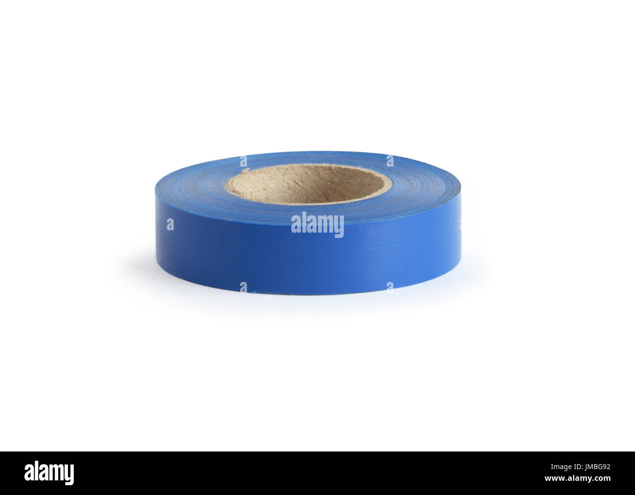A roll of ordinary blue insulating tape on white background. Isolated with clipping path Stock Photo