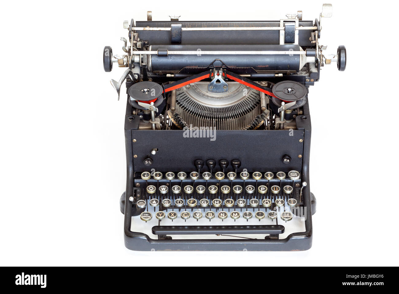 Portable old vintage typewriter isolated over white background Stock Photo
