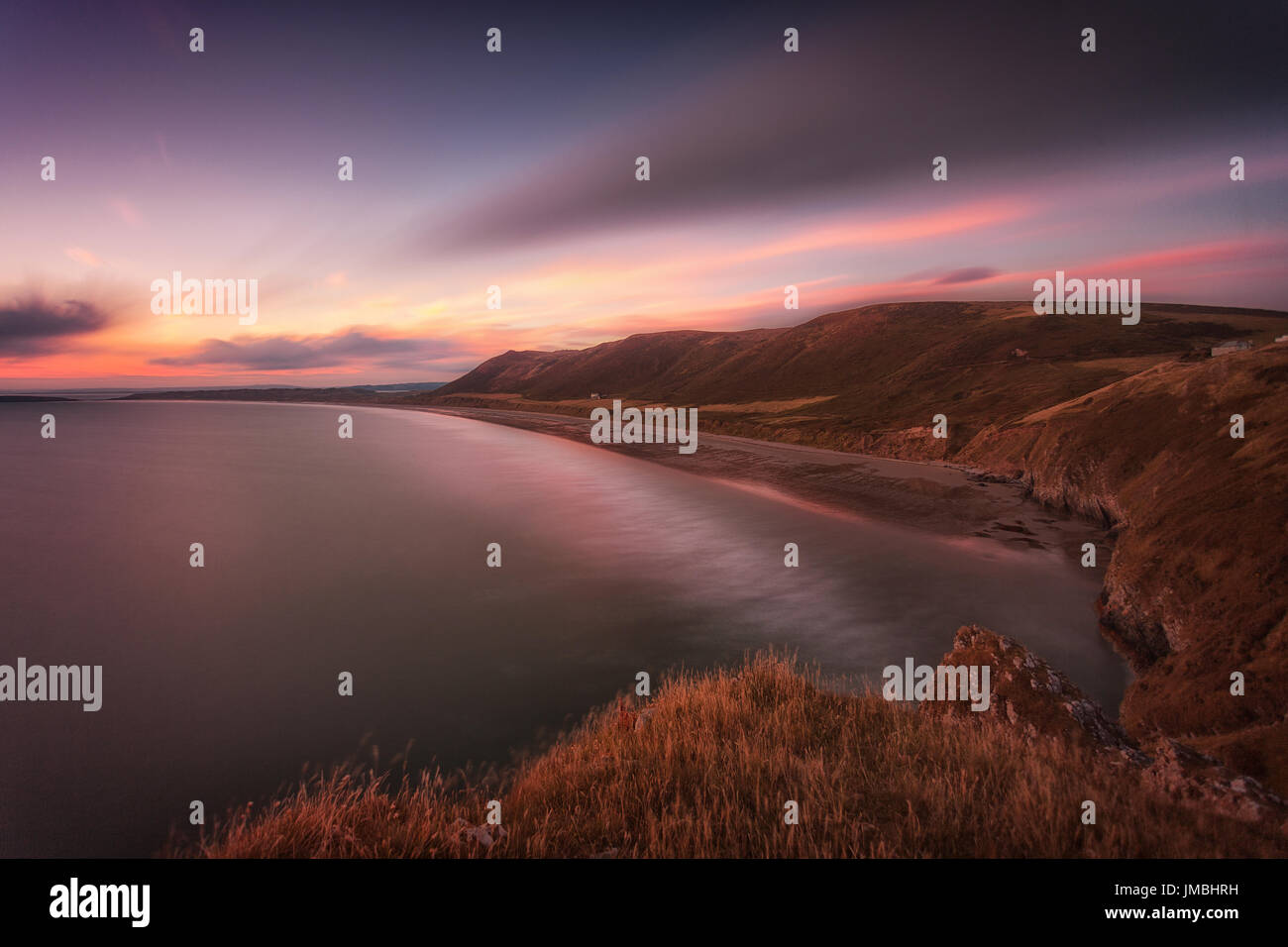 Sunset at Rhossili Bay, South Wales Stock Photo