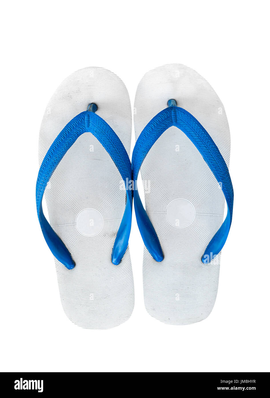 Pair of blue flip flops. Isolated on white background with copy space ...
