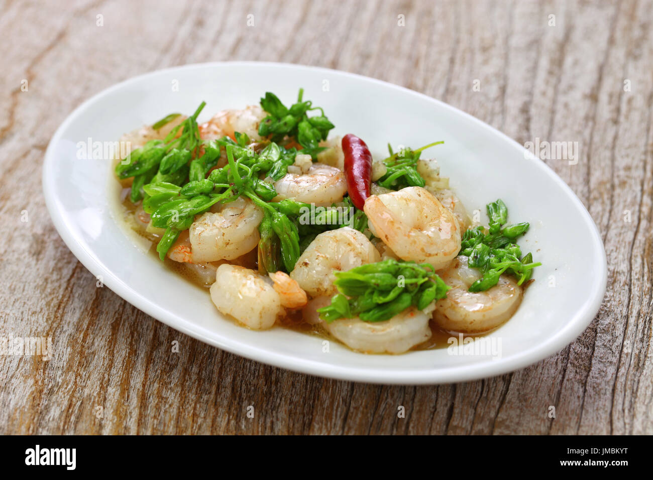 stir-fried Tonkin jasmin flowers and shrimp, vietnamese cuisine Stock Photo
