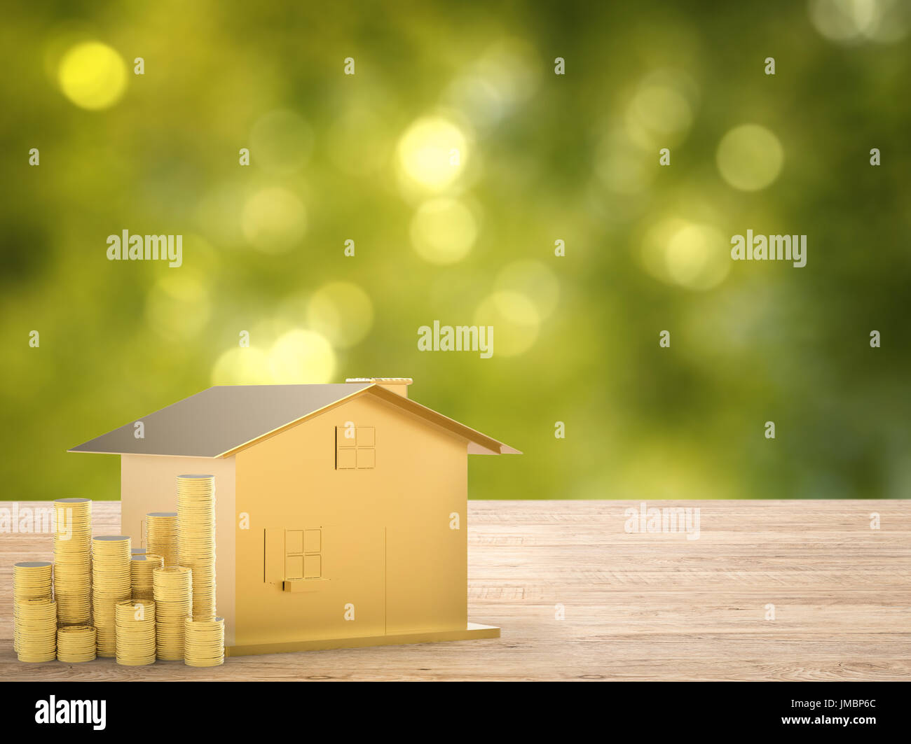 golden mock up house with gold coins Stock Photo Alamy