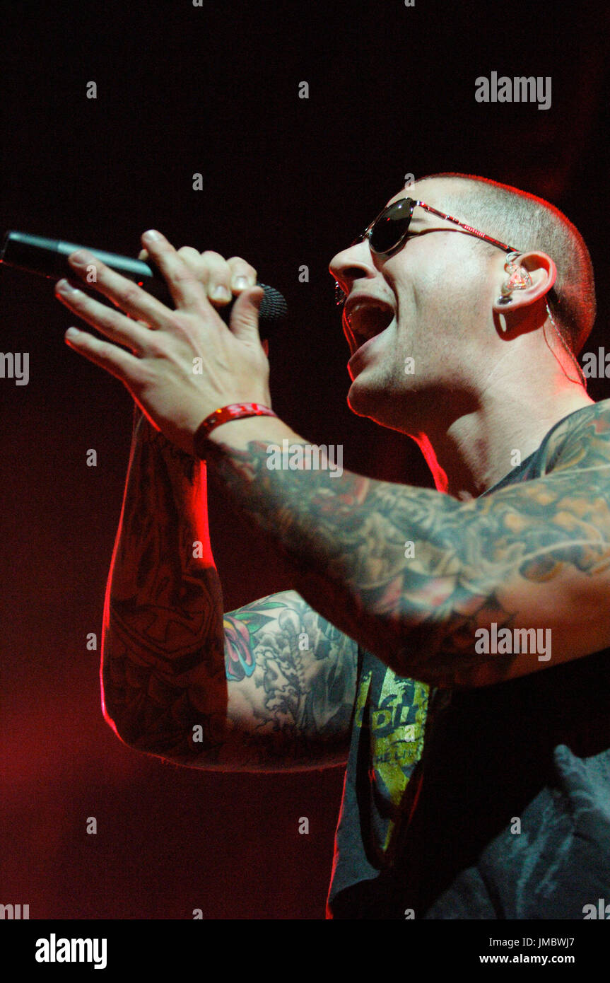 M. Shadows Avenged Sevenfold performing 2007 KROQ Almost Acoustic Christmas Gibson Ampitheatre Universal City,Ca. Stock Photo
