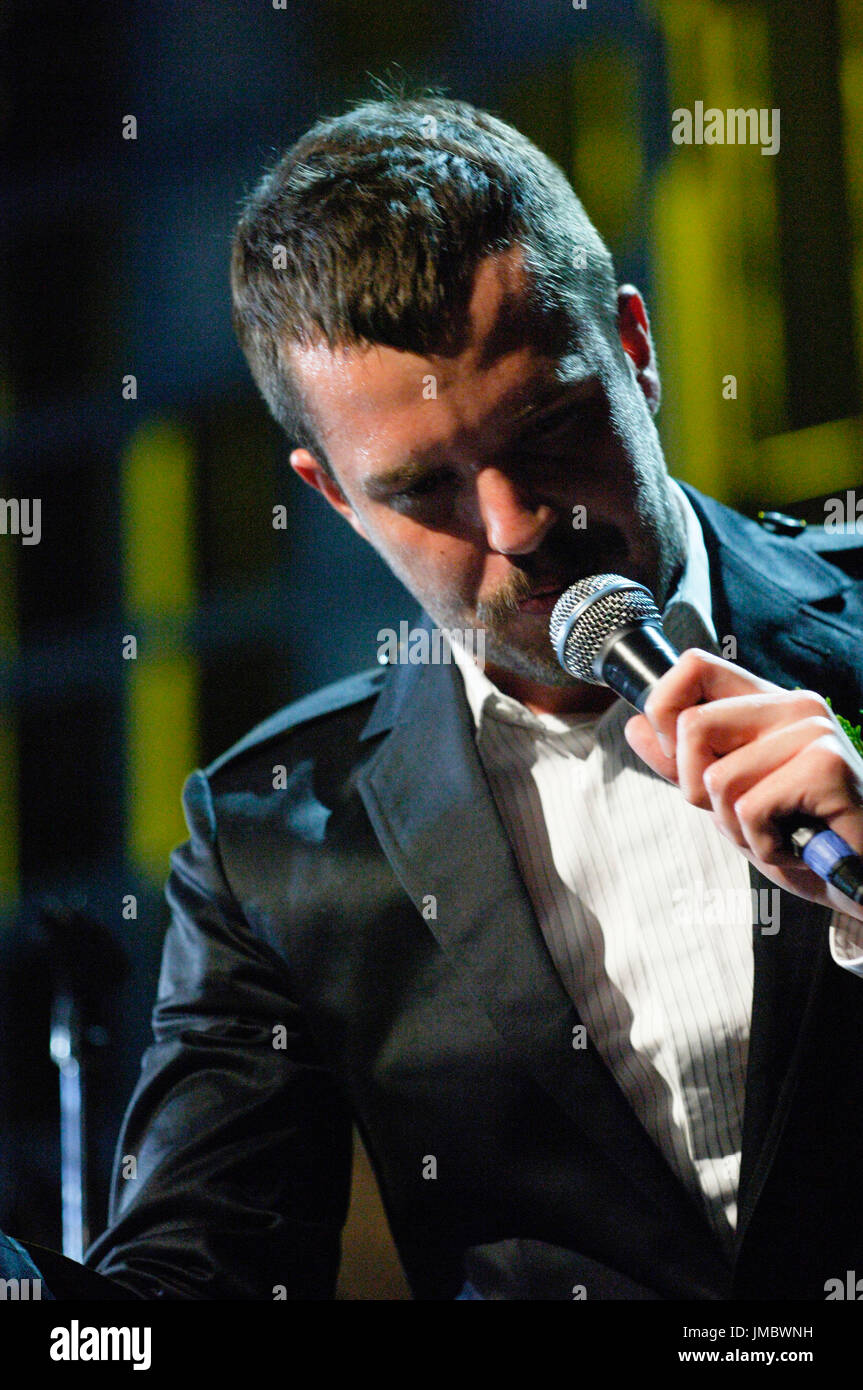 Brandon Flowers Killers performs 2007 KROQ Almost Acoustic Christmas Gibson Ampitheatre Universal City. Stock Photo