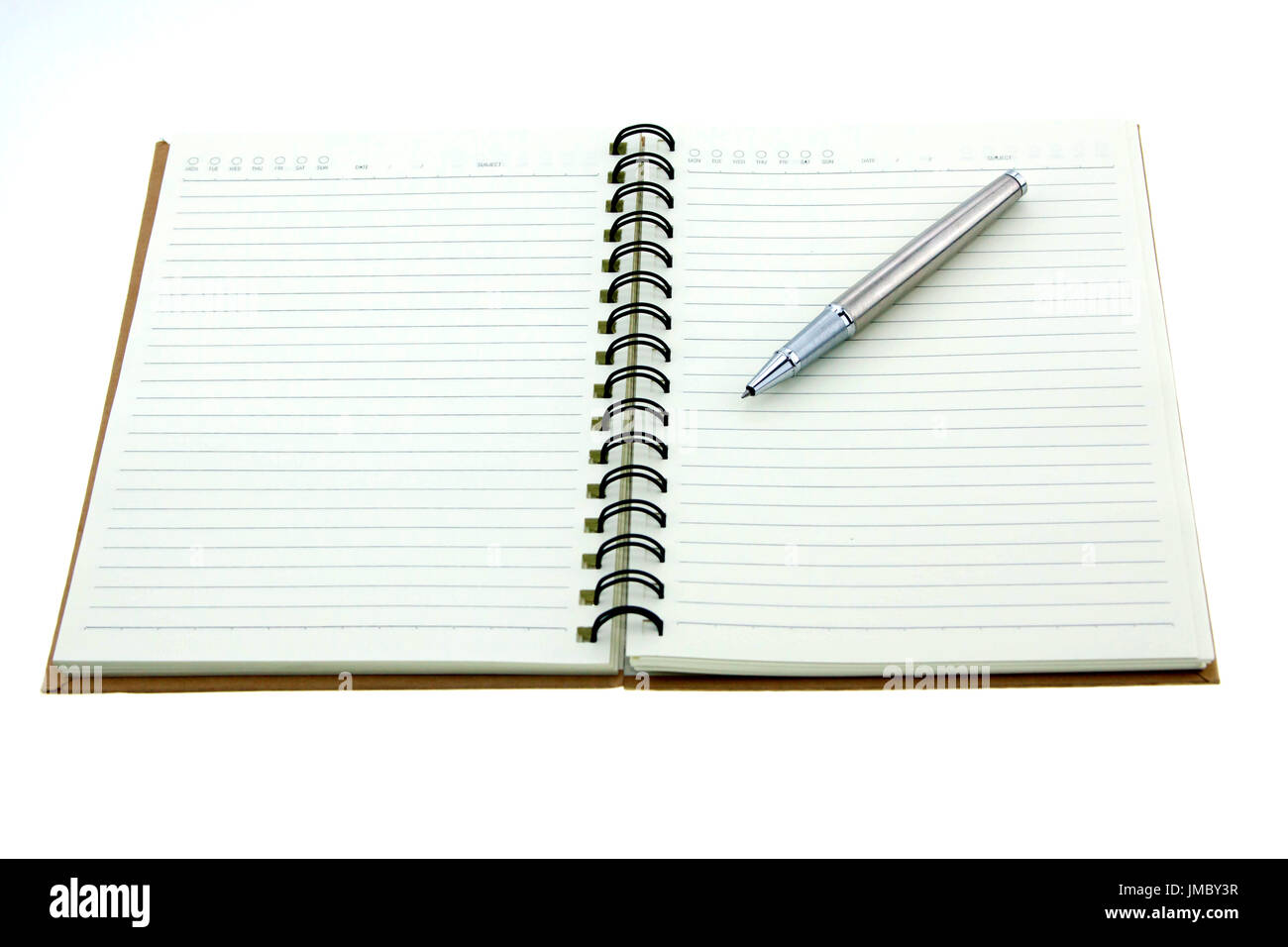 Notebook and pen on a white background Stock Photo