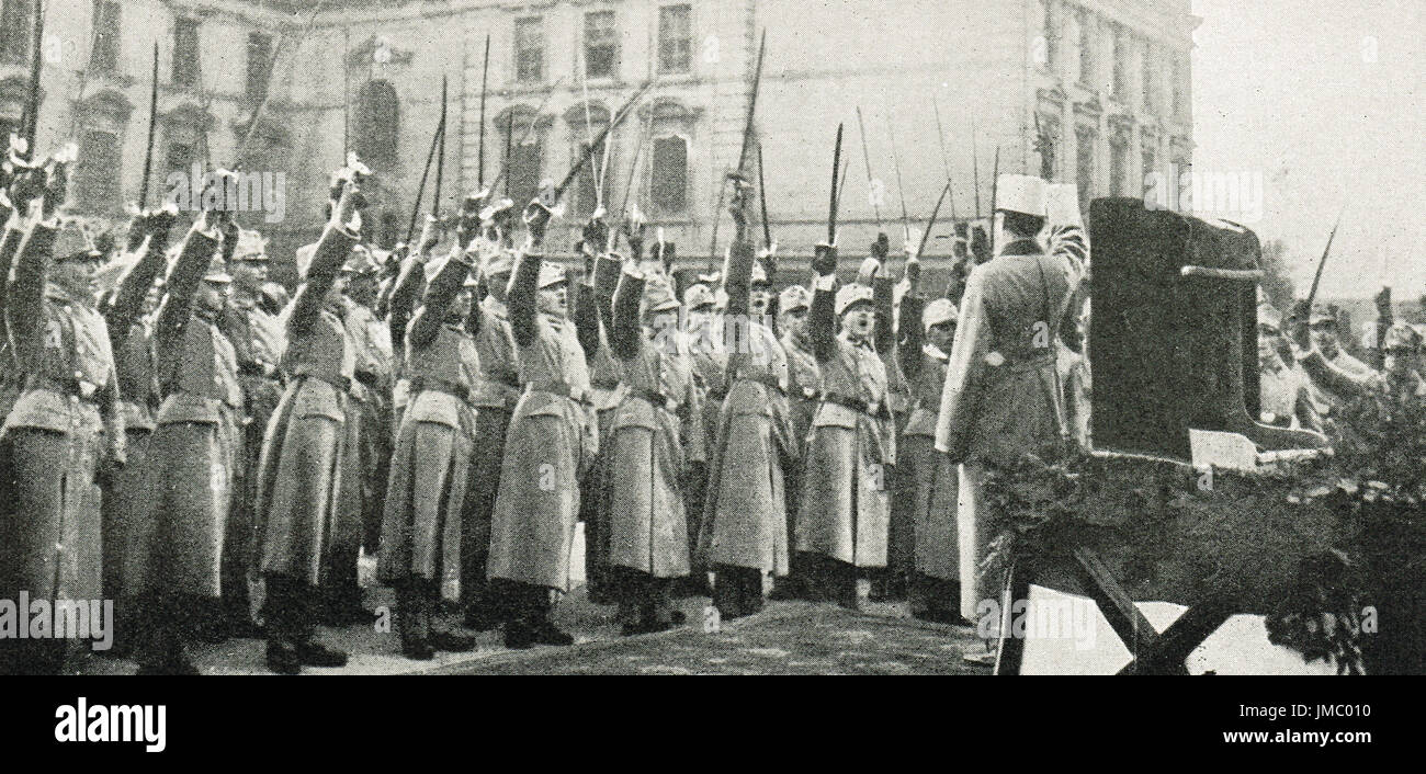 Austrian cadets cheer outbreak of ww1 Stock Photo