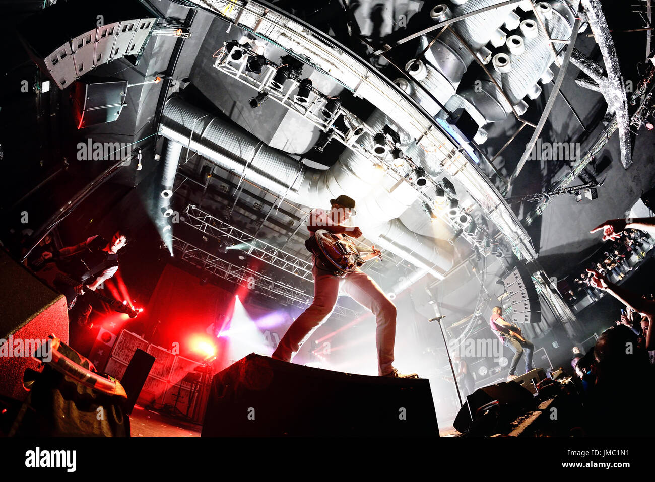 BARCELONA - JAN 17: Sum 41 (punk rock music band) perform in concert at Razzmatazz Club on January 17, 2017 in Barcelona, Spain. Stock Photo