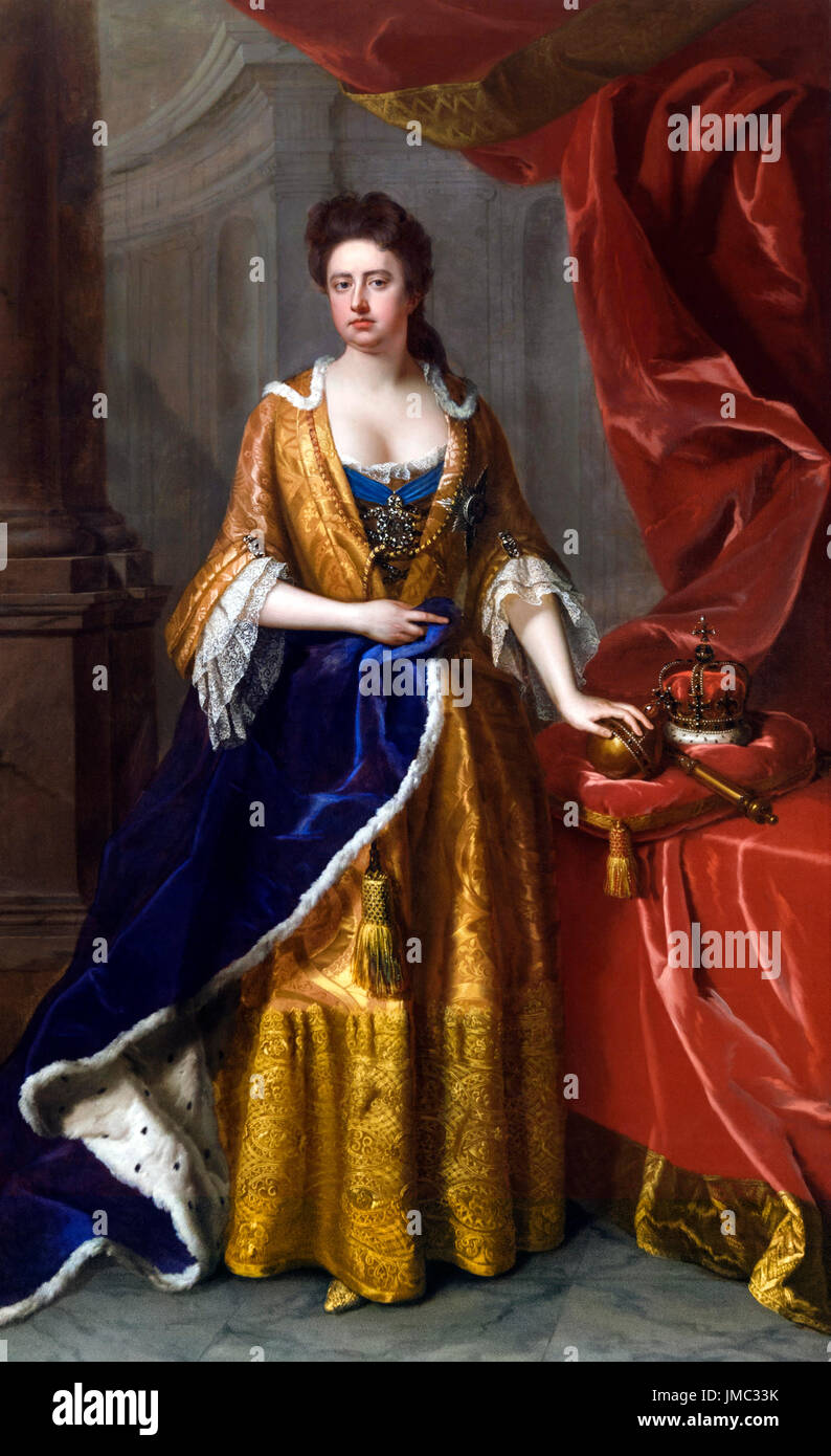 Queen Anne. Portrait of Queen Anne of England, Scotland and Ireland and subsequently Queen of Great Britain and Ireland. Painting by Michael Dahl, 1705 Stock Photo