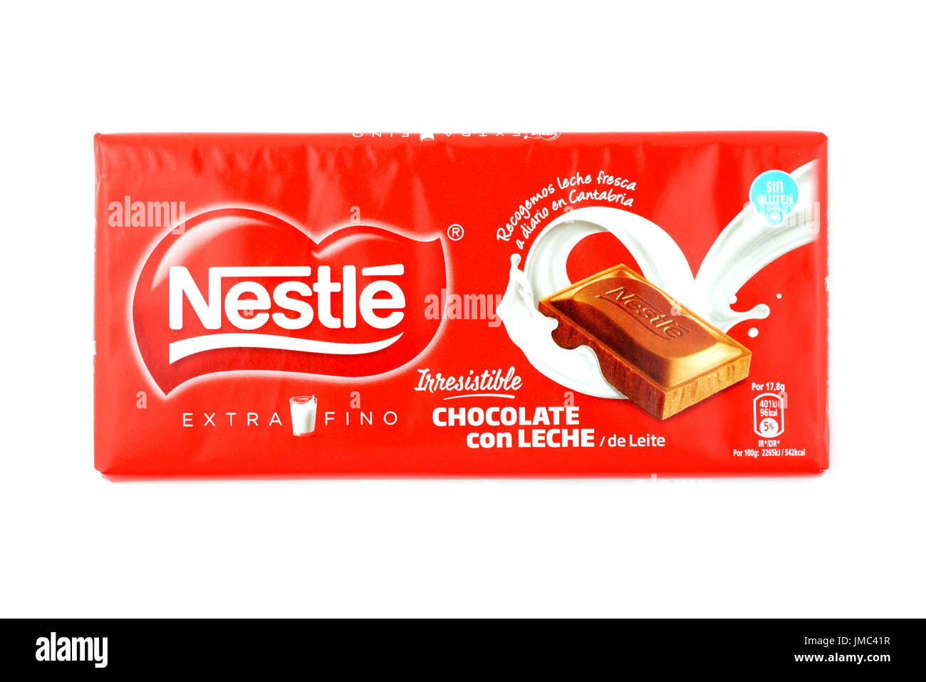 BARCELONA, SPAIN APR 15, 2017 A Nestle chocolate bar isolated on