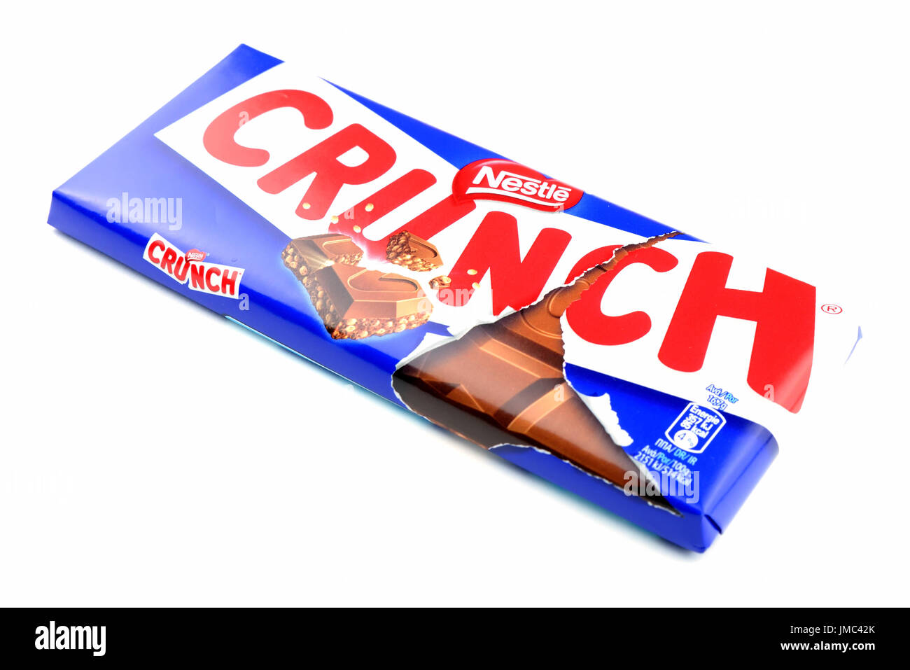 A Crunch chocolate bar isolated on white background. Stock Photo