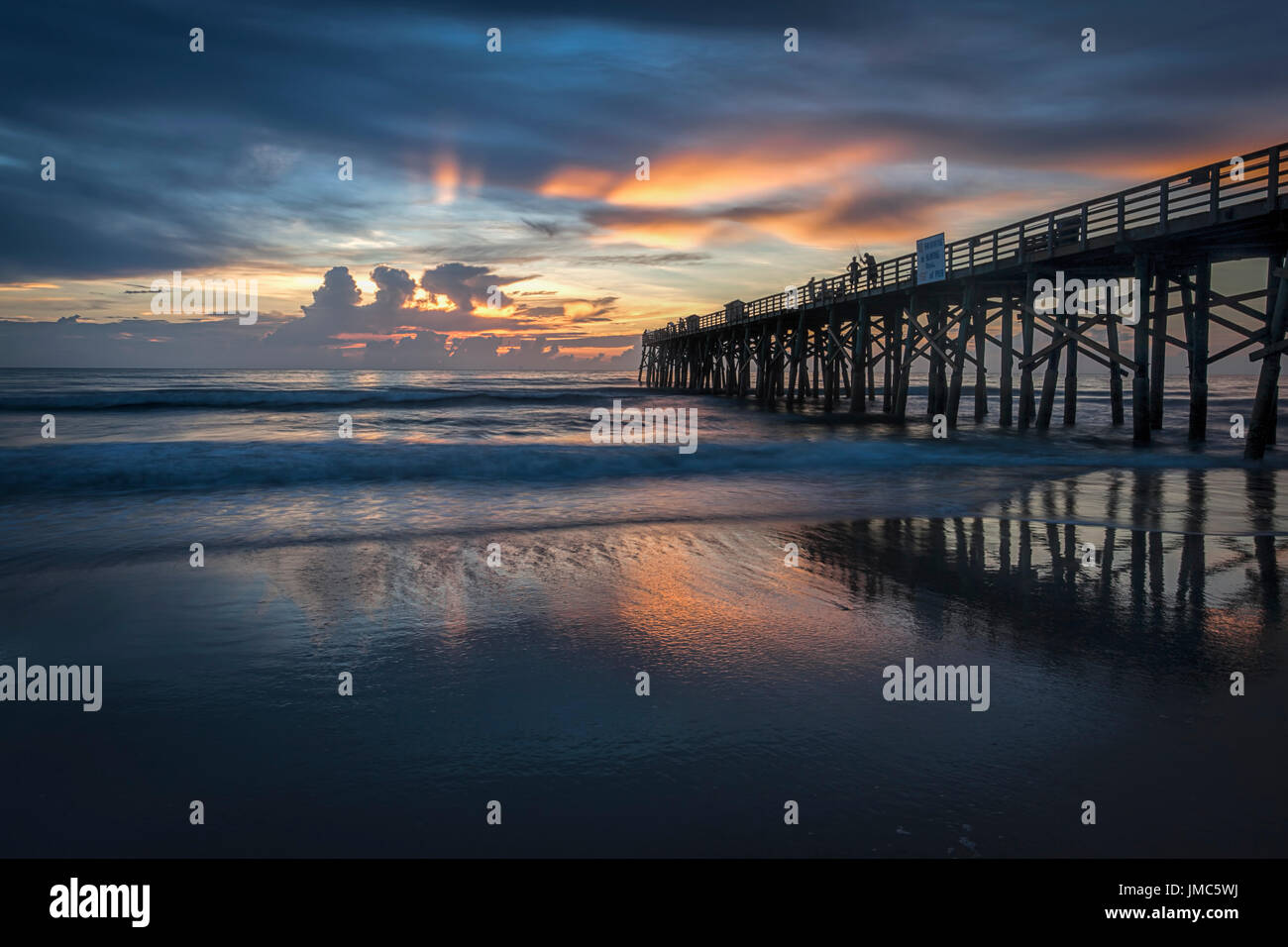 Sunrise over the Atlantic Ocean at the pier in Flagler Beach, Florida Stock Photo - Alamy