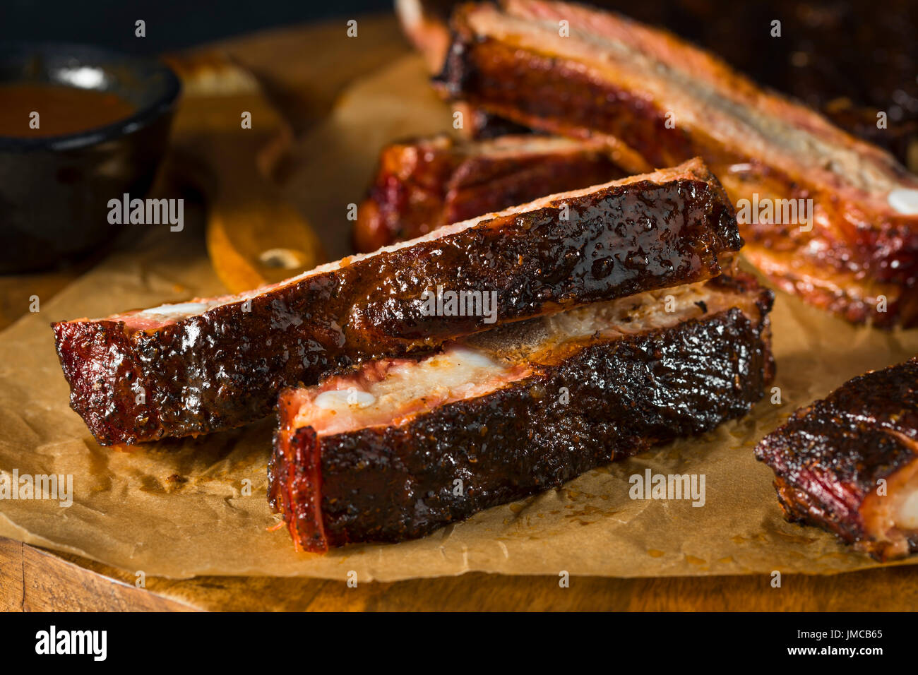 Homemade Smoked Barbecue St. Louis Style Pork Ribs with Sauce Stock ...