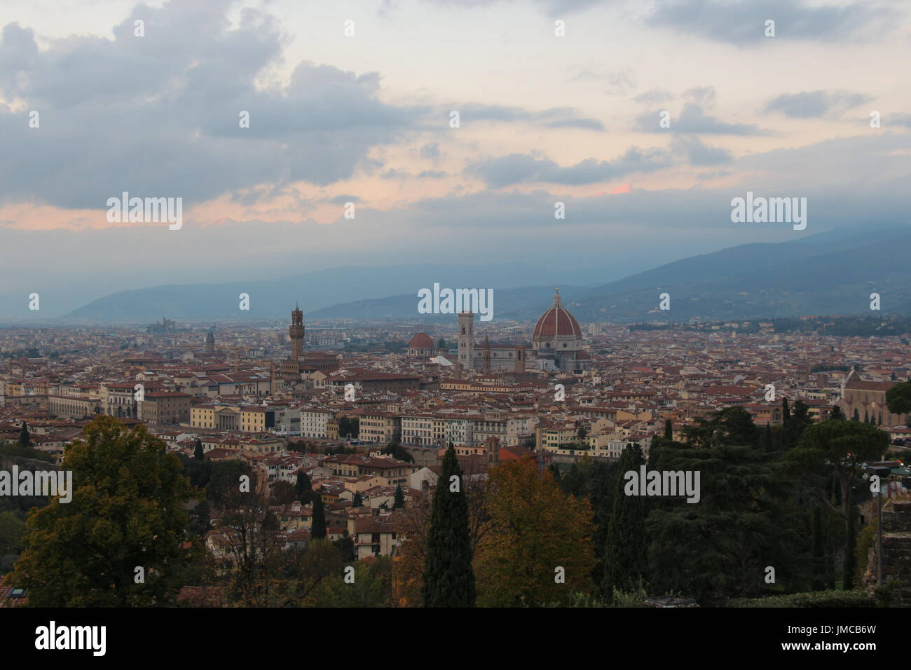 The view of Florence at sunset from Basilica San Miniato al Monte ...