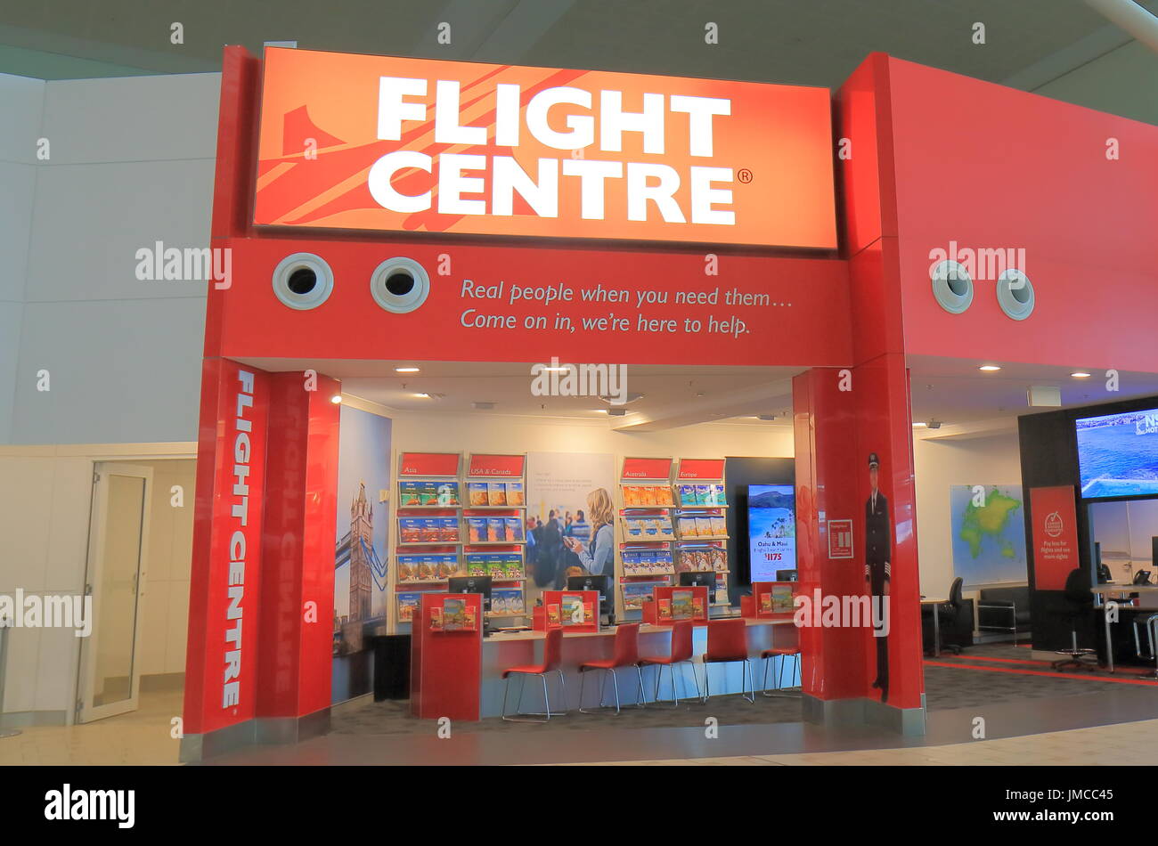 Flight Centre at Brisbane airport in Brisbane Australia. Flight Centre is an Australian based international travel company and the largest retail trav Stock Photo