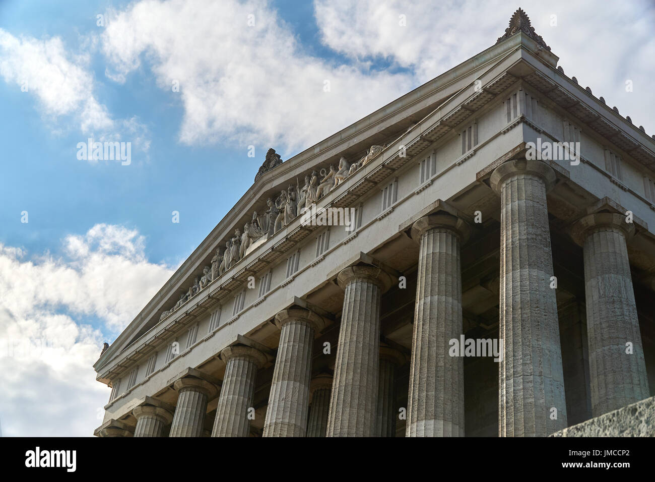 Walhalla and the blue sky with some clouds. famous memorial near regensburg in bavaria, germany. Stock Photo