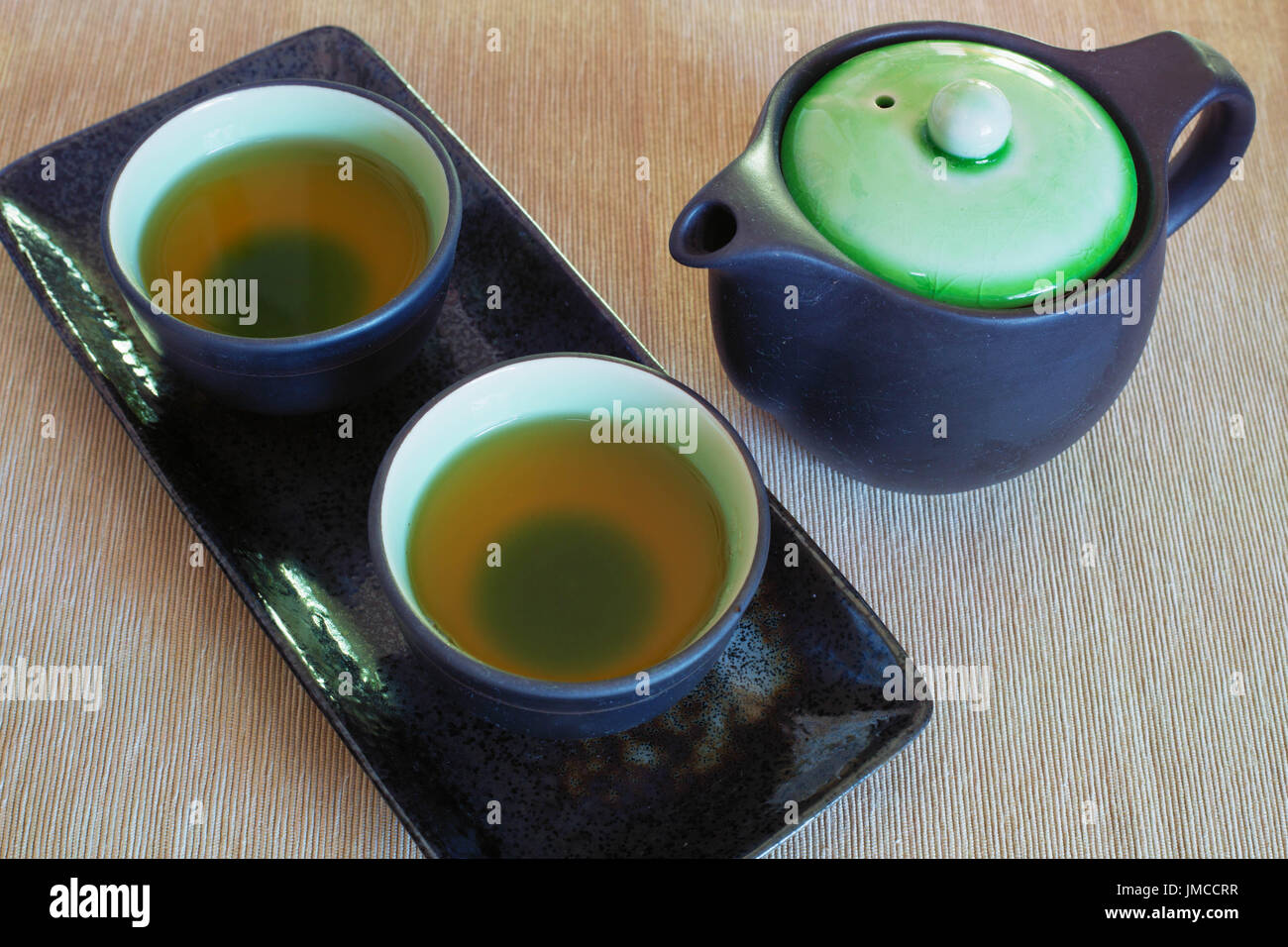 Brewed and healthy Japanese green tea served in traditional hohin and