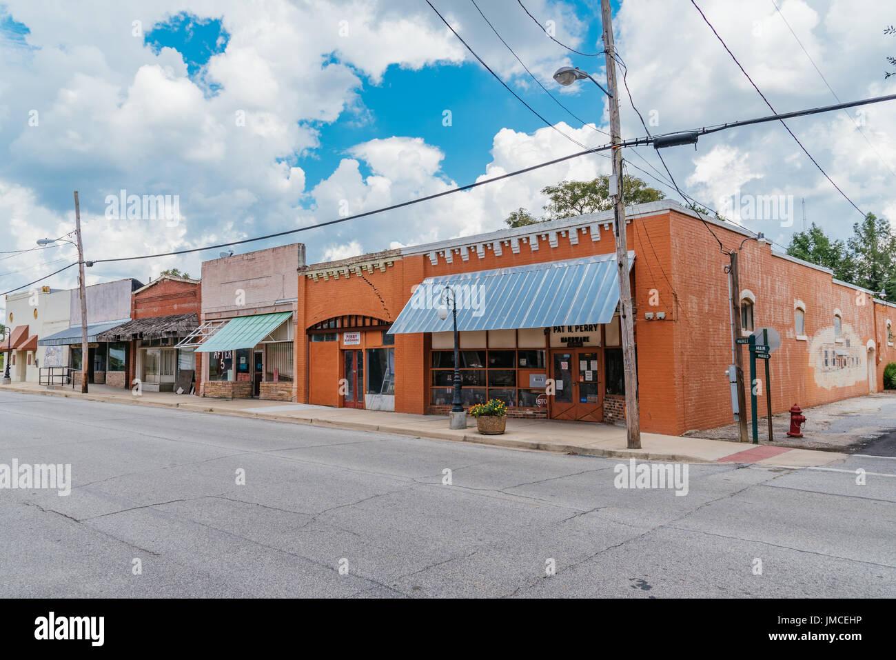 Typical small town store fronts in southern USA, Hurtsboro, Alabama, Main Street. Stock Photo