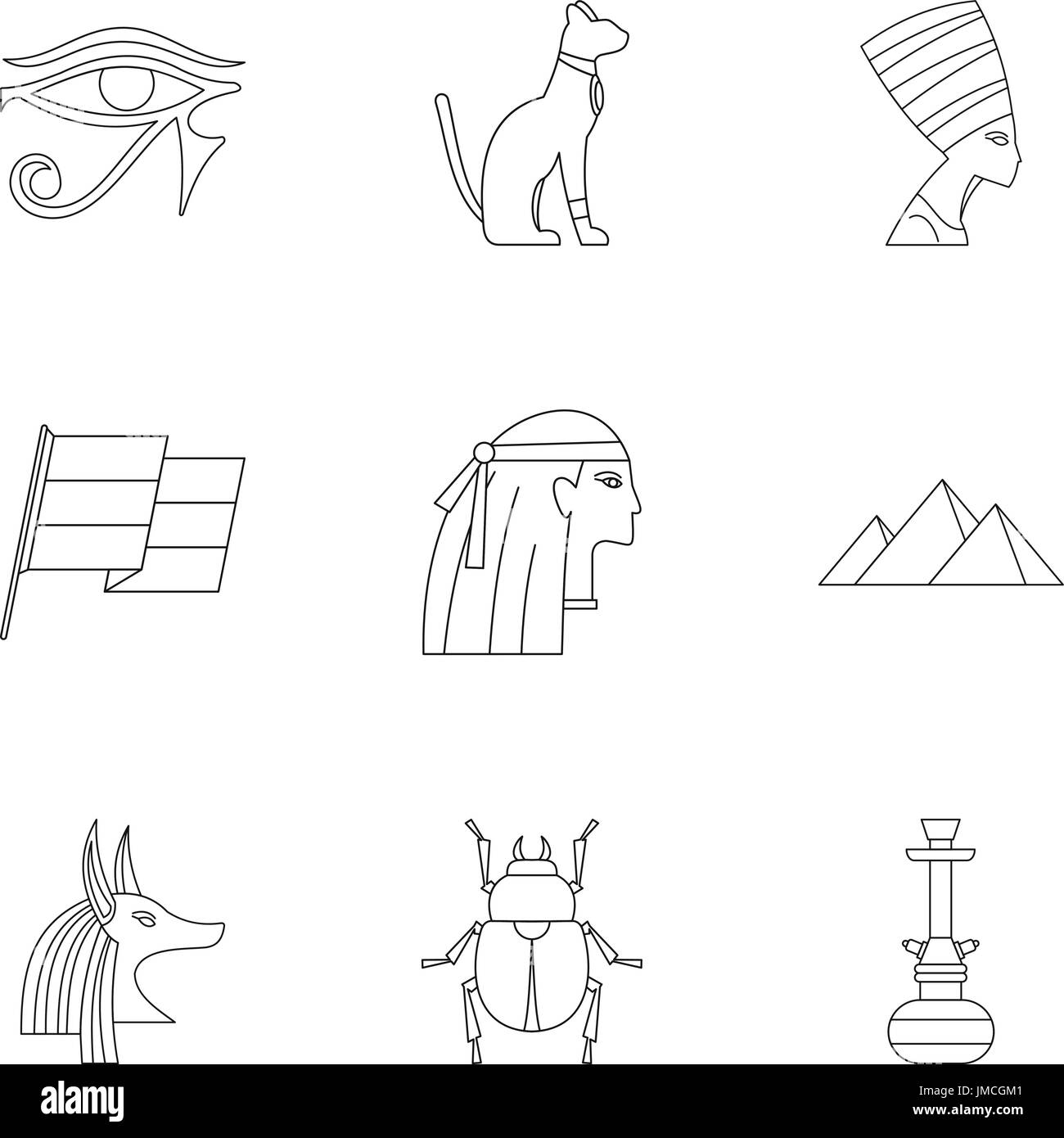 Cairo travel icons set, outline style Stock Vector
