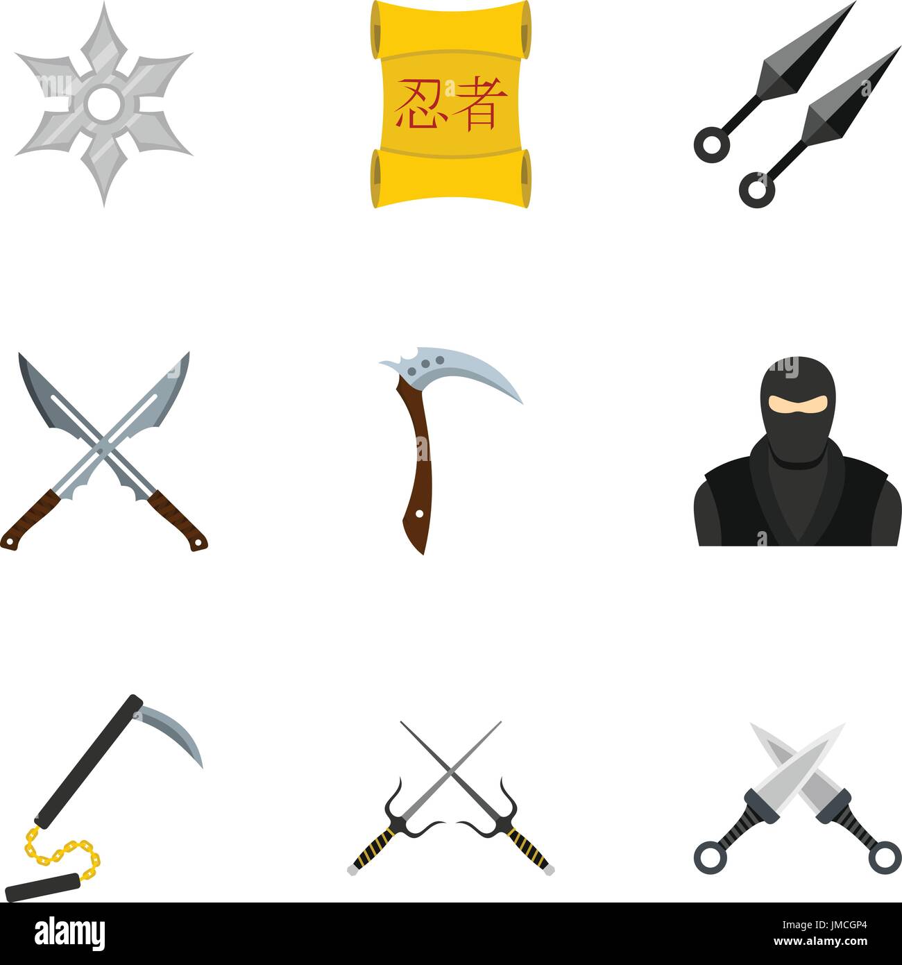 Ninja Equipment Icons Set Flat Style Stock Vector Image Art Alamy