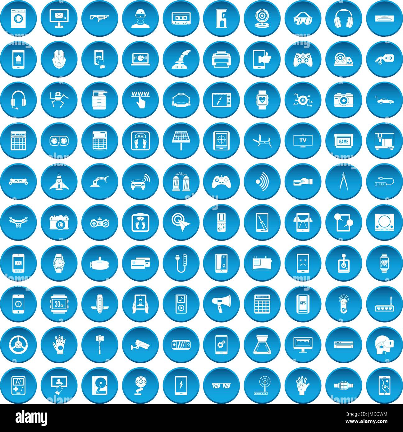 100 adjustment icons set blue Stock Vector