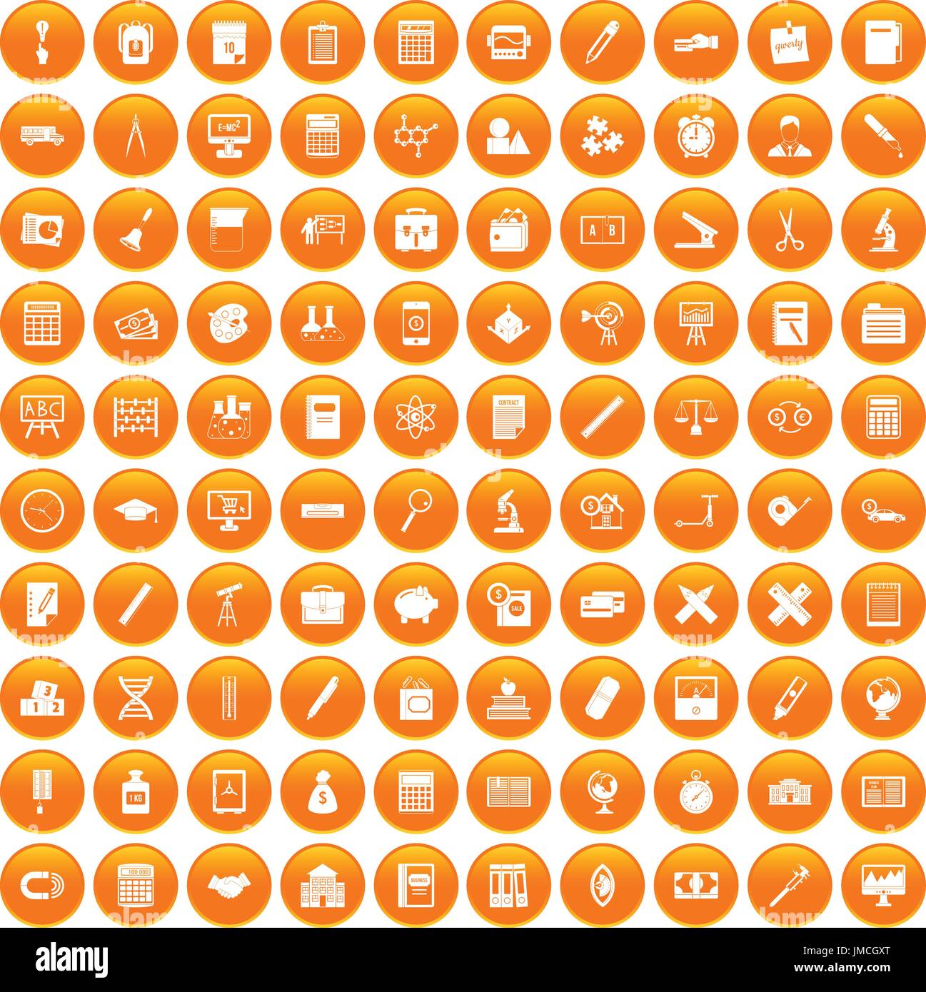 100 calculator icons set orange Stock Vector