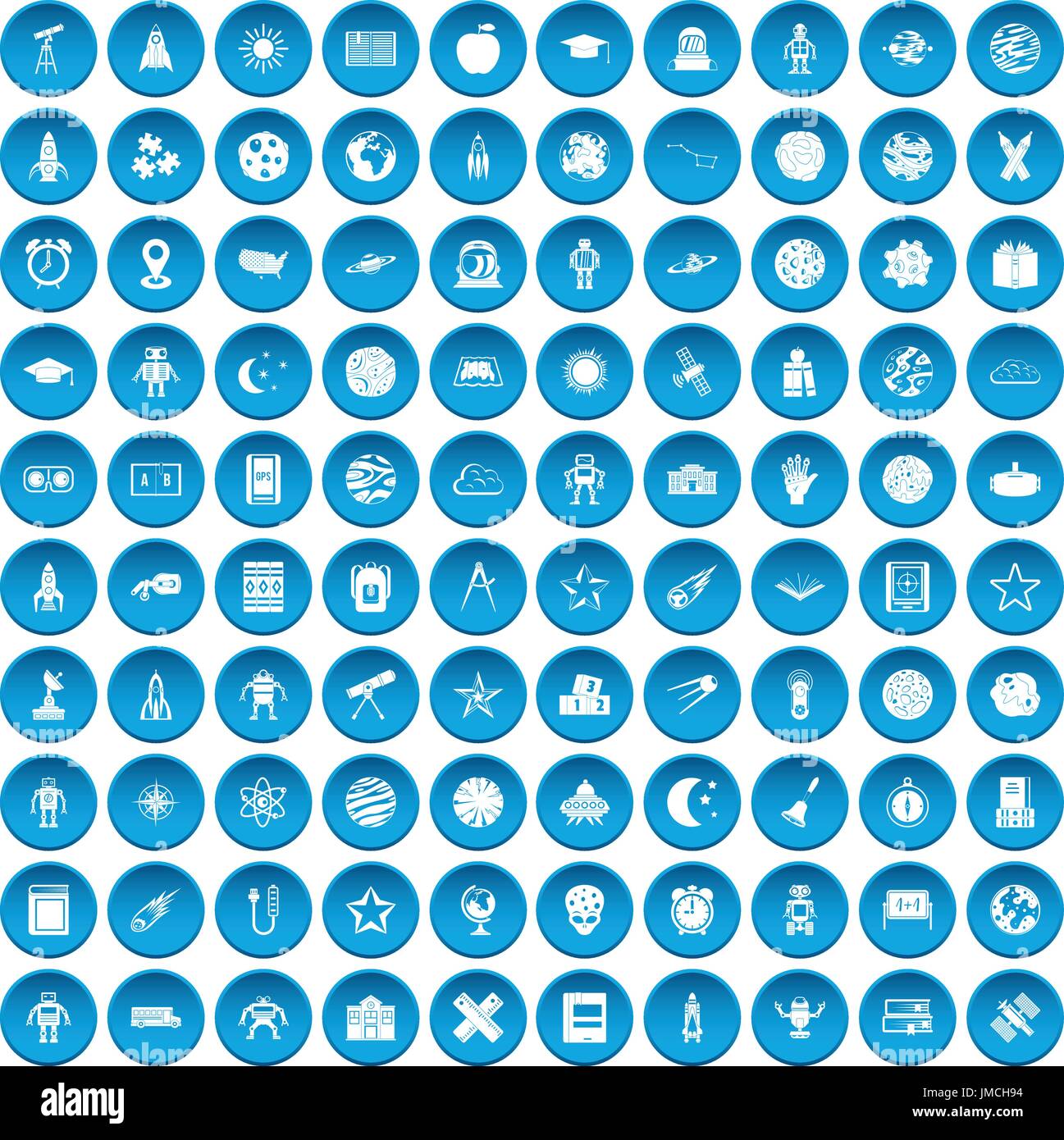 100 astronomy icons set blue Stock Vector
