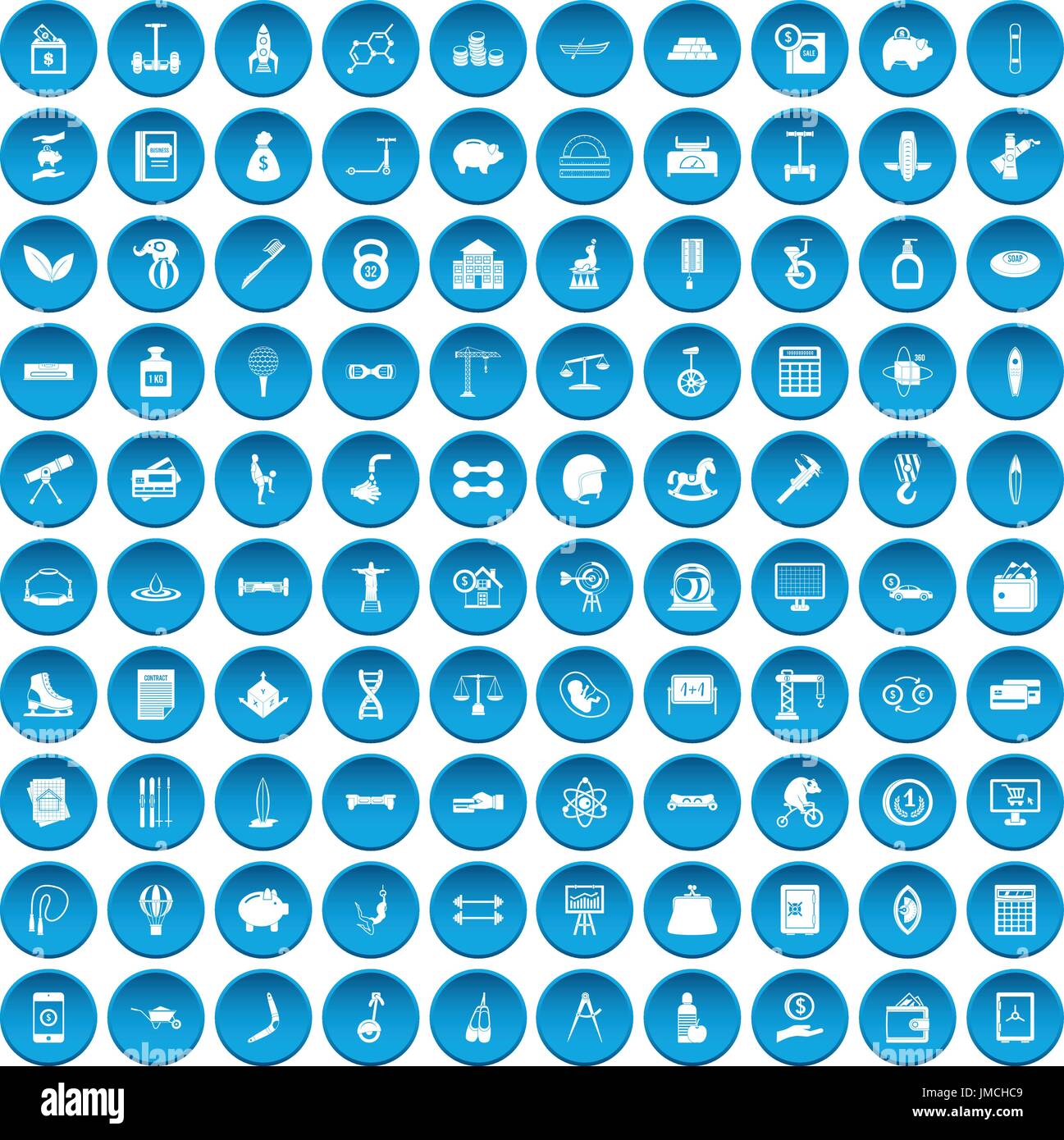 100 balance icons set blue Stock Vector