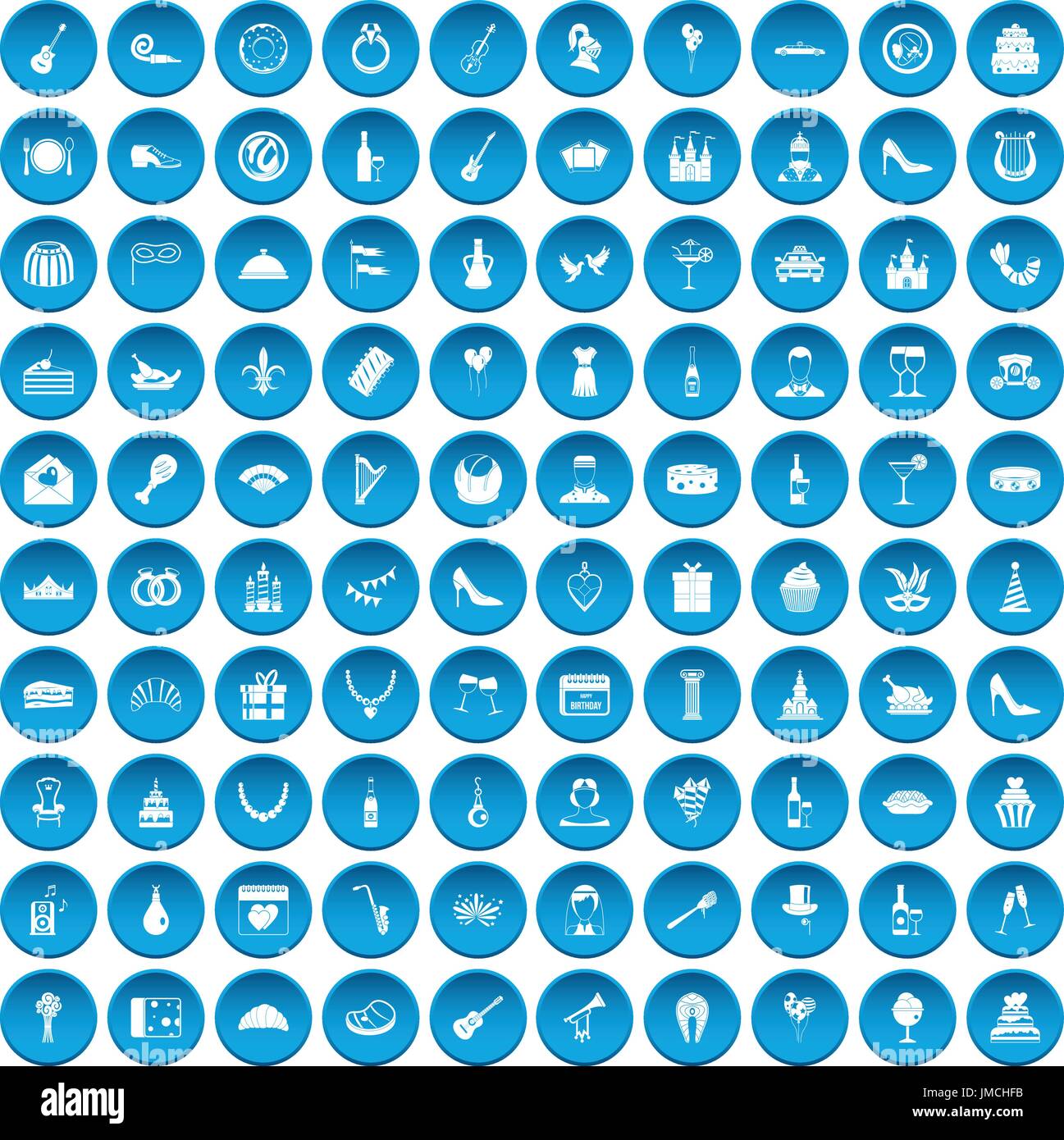 100 banquet icons set blue Stock Vector