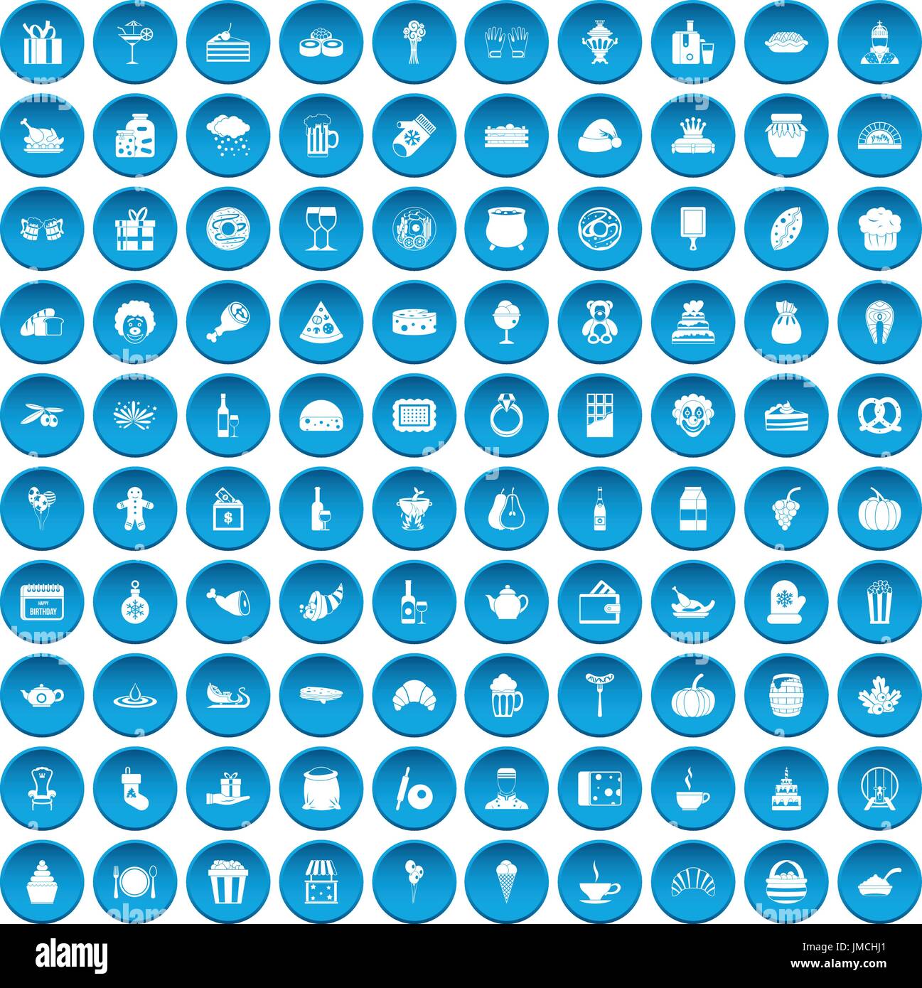 100 bounty icons set blue Stock Vector