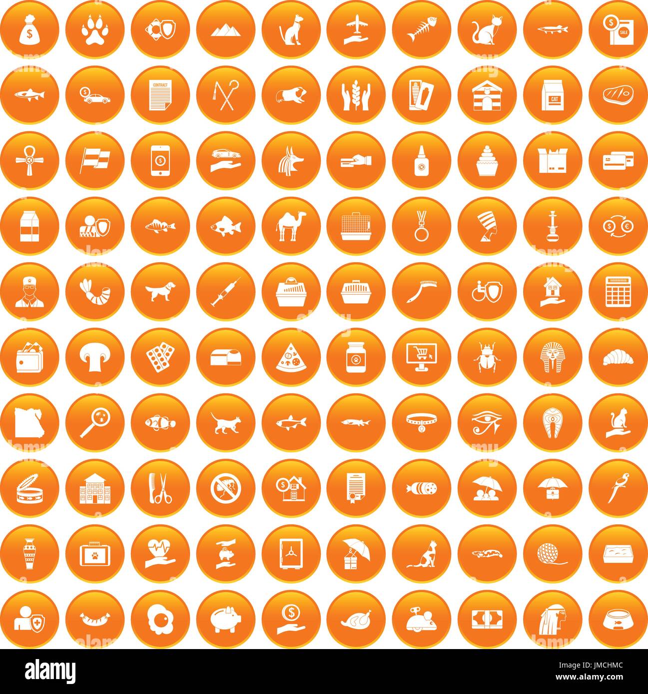 100 cat icons set orange Stock Vector
