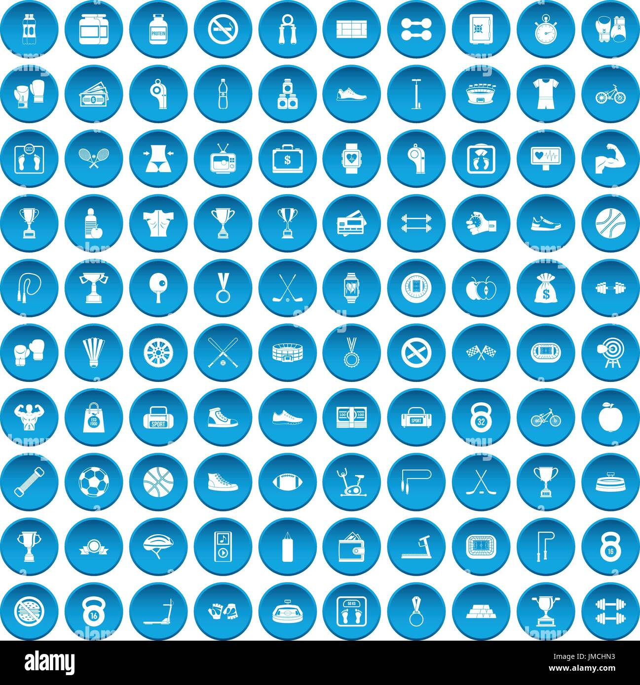 100 boxing icons set blue Stock Vector